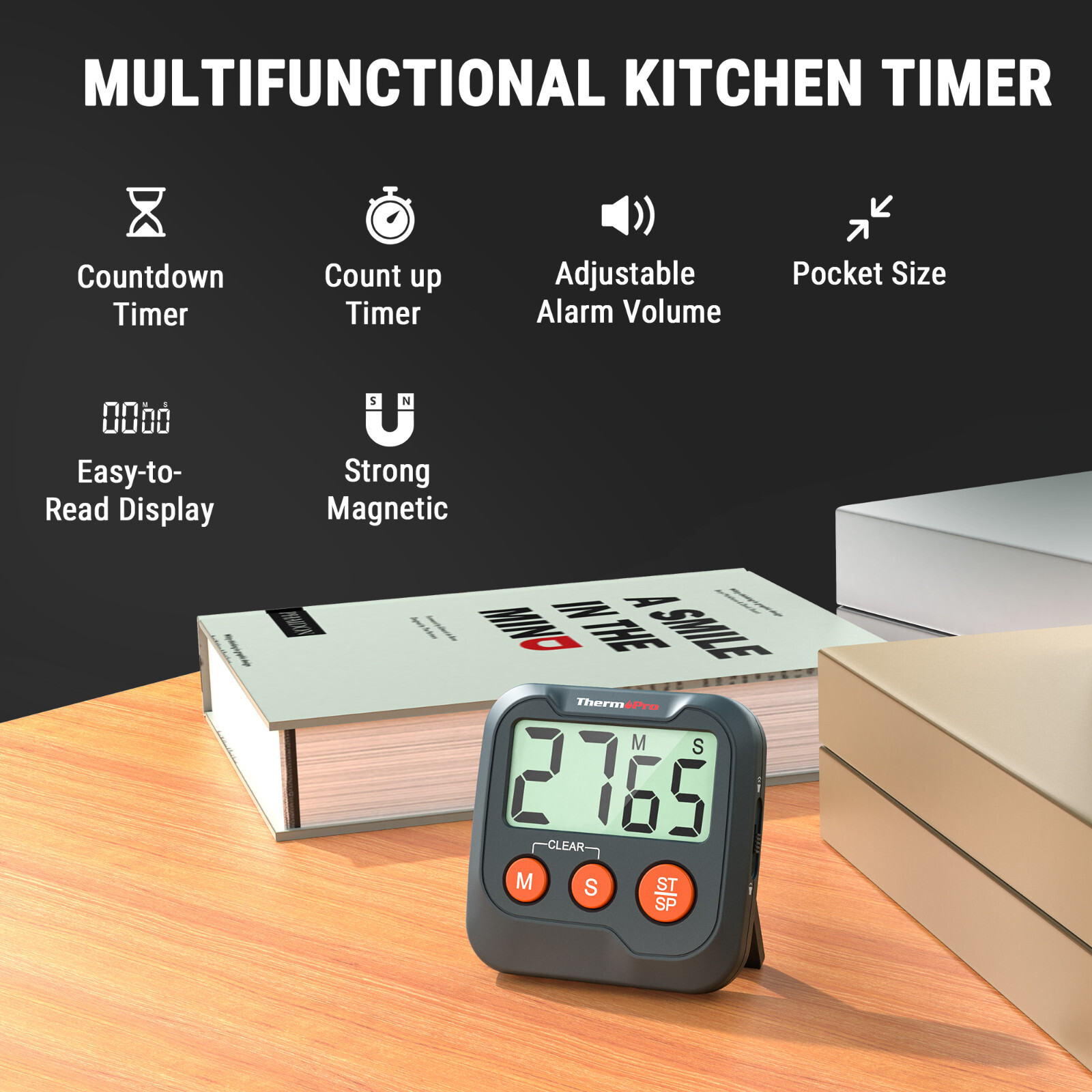 ThermoPro TM03W 2-Pack Digital Timer for Cooking, Countdown Timer Stopwatch