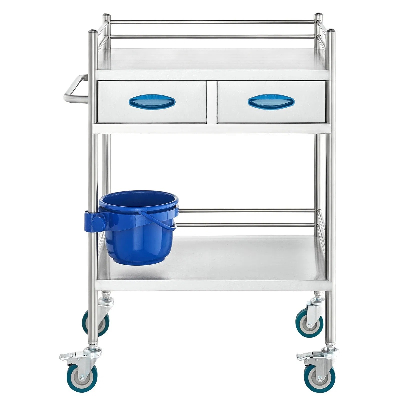 Lab Serving Cart, 2 Layers Stainless Steel Utility Rolling Cart, Medical Cart