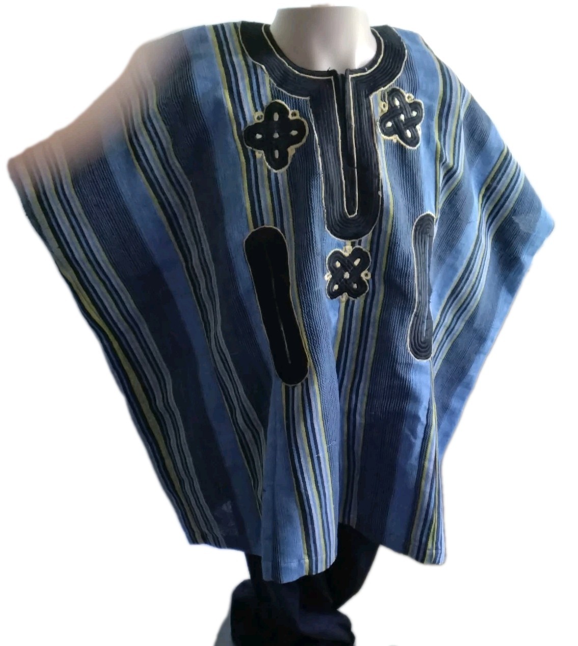 AFRICAN ASO OKE ASO EBI DASHIKI 1 PIECE BLUE/BLACK/YELLOW FOR MEN/YOUTHS/BOYS.