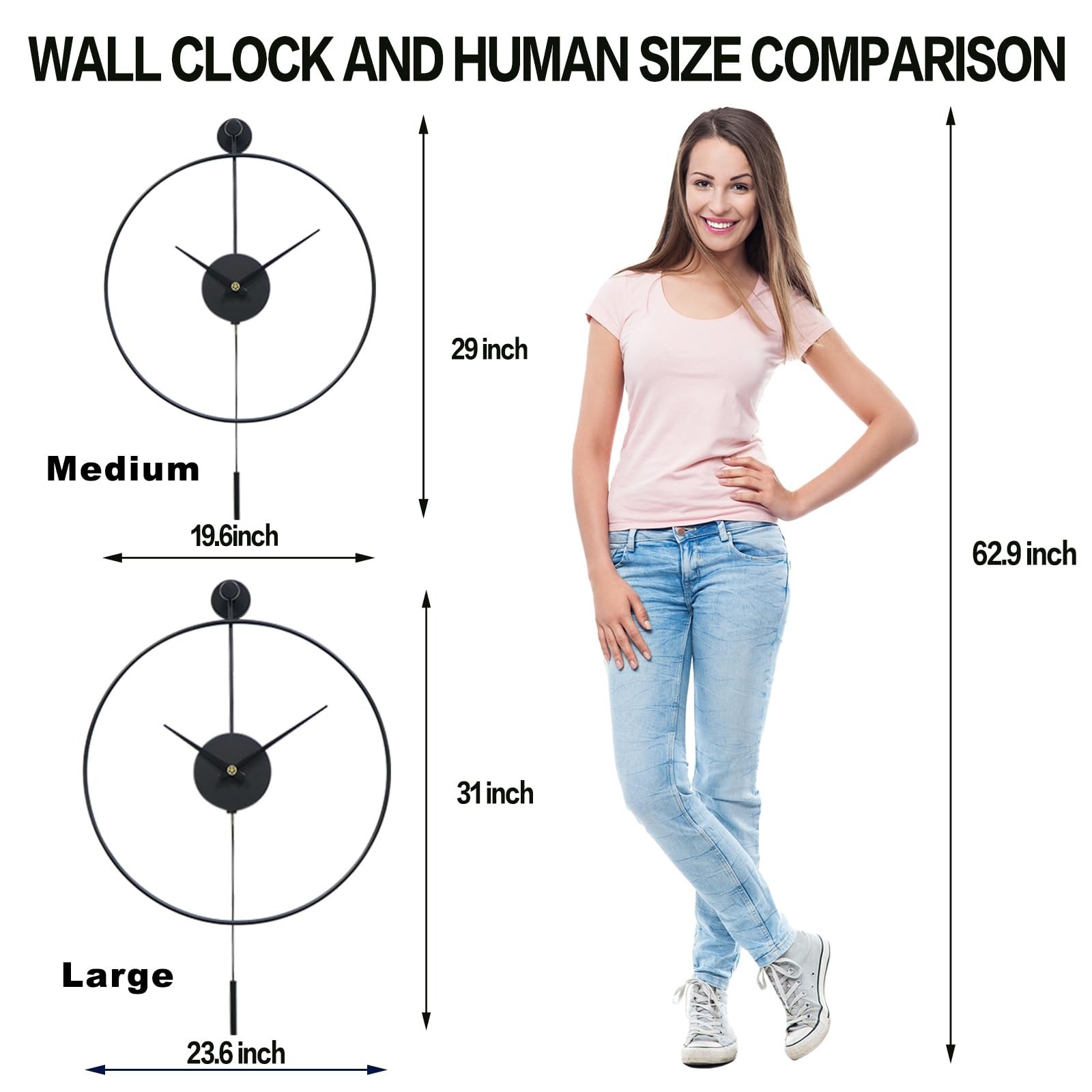 YISITEONE Classical Large Decorative Wall Clock with Pendulum, Modern Non-Tic...