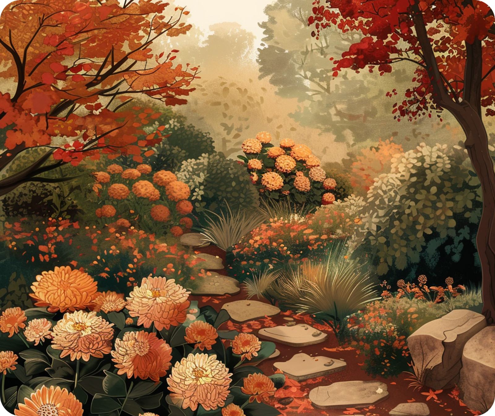 Autumn Flower Garden, Mouse Pad, Sublimated, Can Personalize, Made toOrder(mp69)