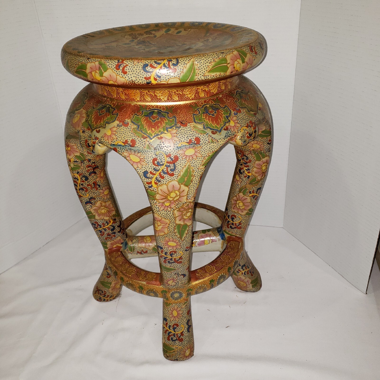 Vintage Japanese Royal Satsuma Porcelain Floral Stool - Beautiful Rare Piece!