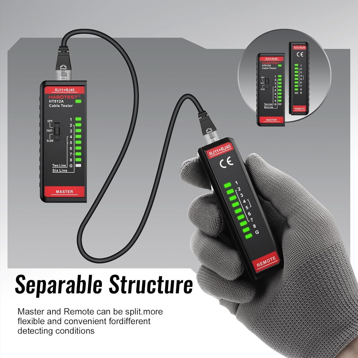 Durable Ethernet Cable Tester with LED Display for Quick Wiring Diagnostics