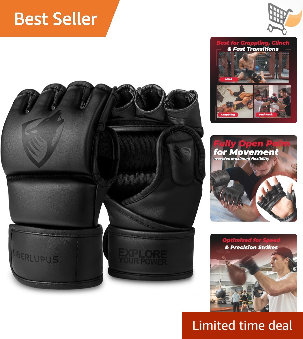 MMA Gloves Faux Leather Size S-M Open Palm Impact Protection Training