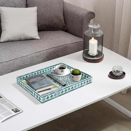 Rectangular Decorative Tray, Plastic Serving 15.7" x 11.8" x 1.6" Floral Green