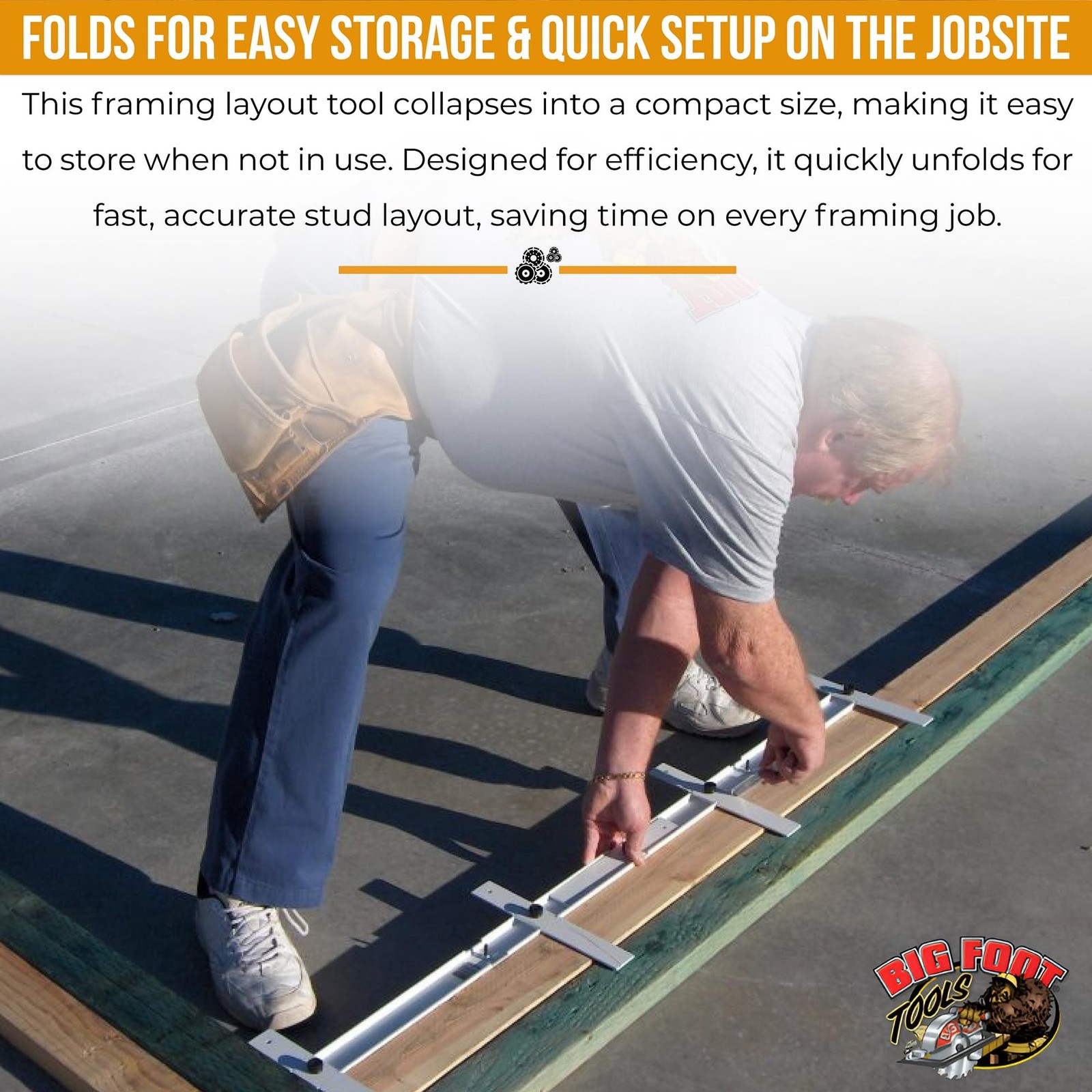 Big Foot Folding Layout Stick – Adjustable Stud Spacing Tool for Framing |