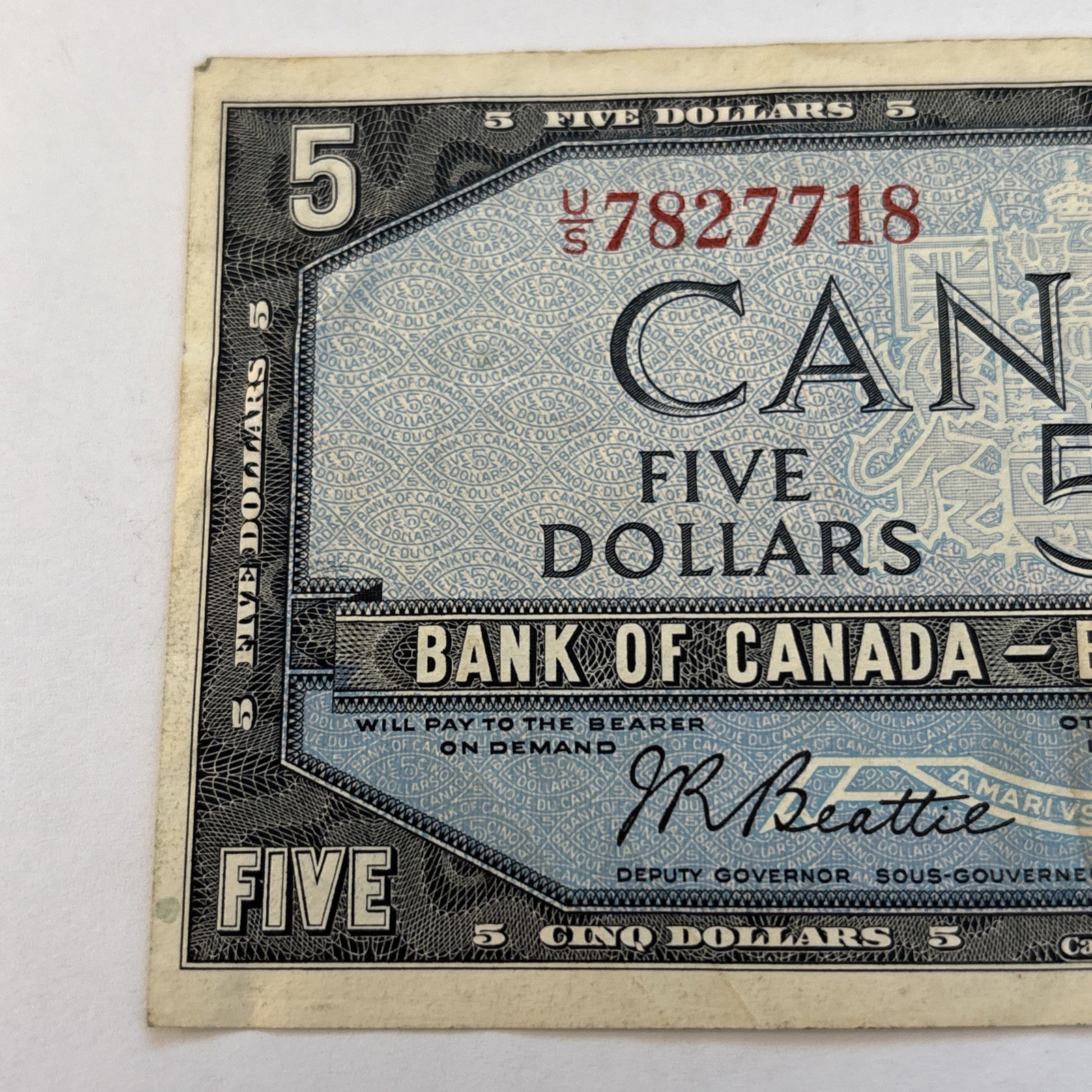 Canada 1954 $5 Five Dollar U/S Serial - Crisp