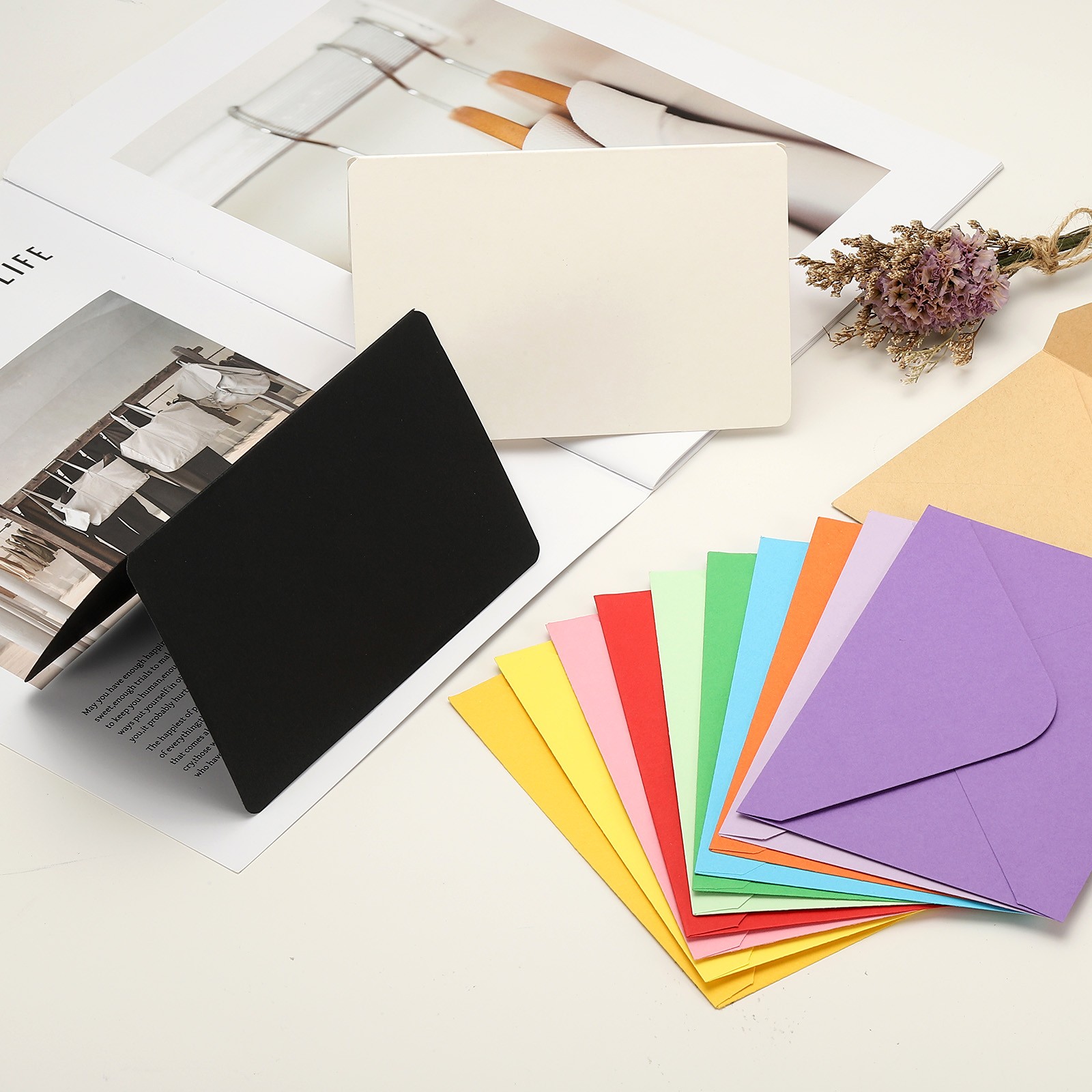 50 Set 4 x 6" Blank Multicolor Half Fold Card and Envelopes, Multicolor