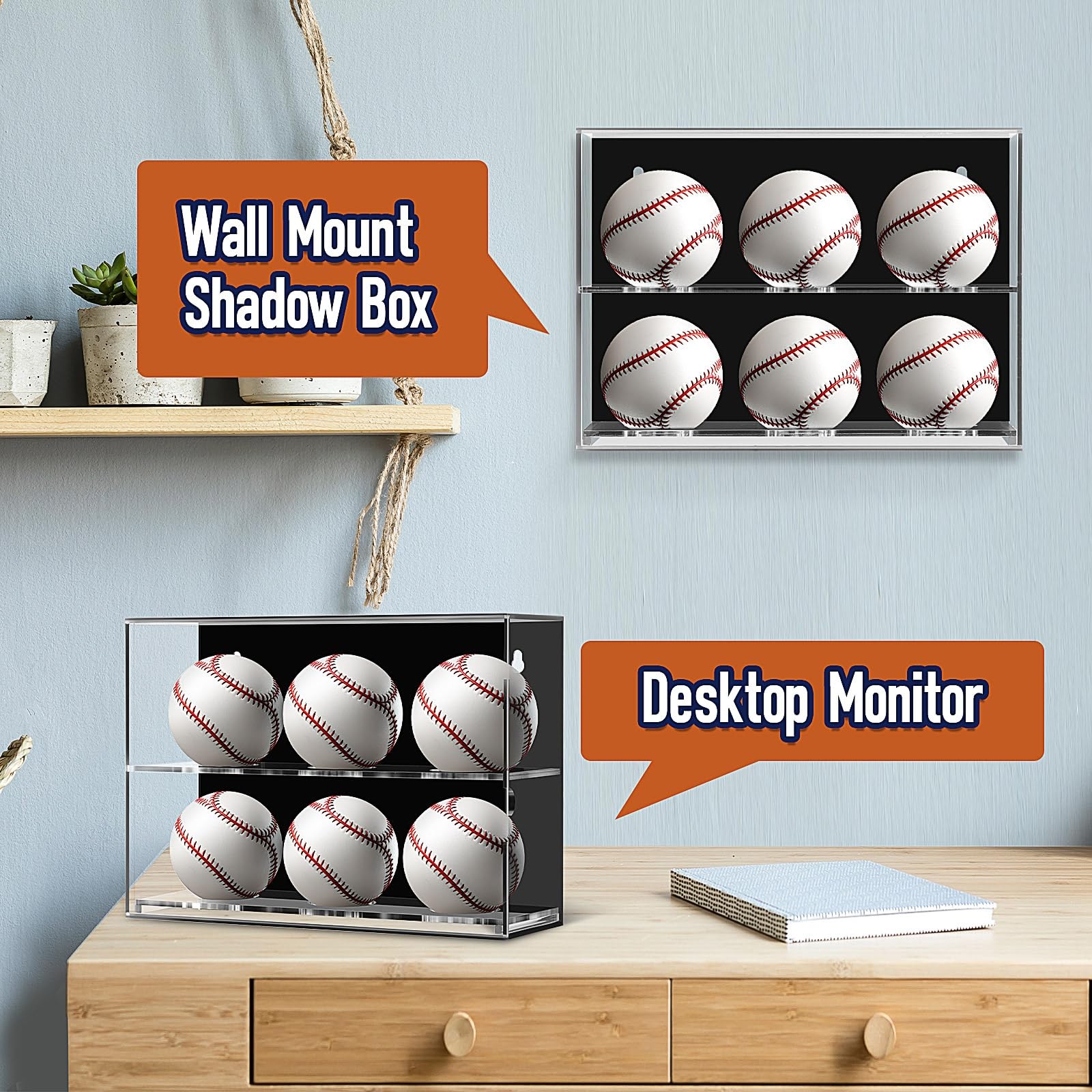 Colingmill Acrylic Baseball Display Case Wall Mounted Holder Clear