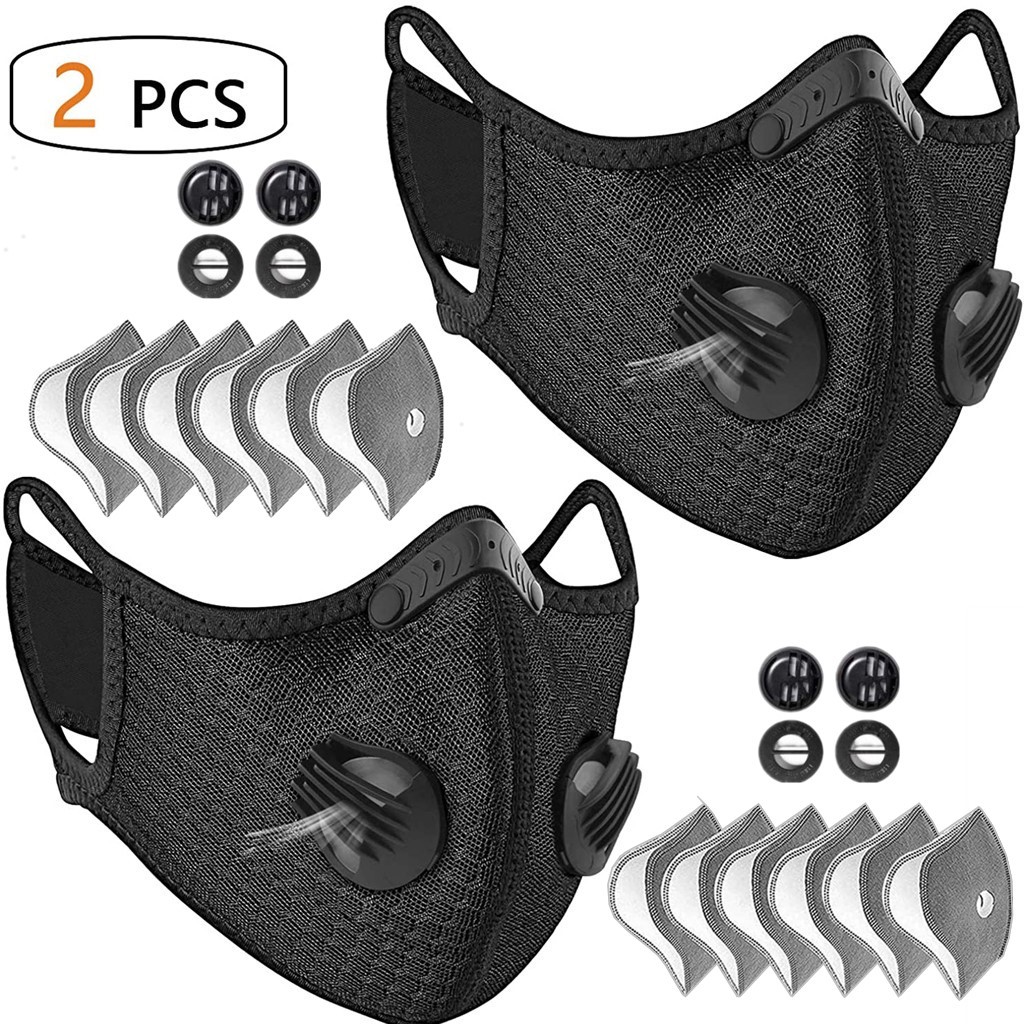 2-Pack Breathable Carbon Face Masks with Valve - Reusable for Sports/Outdoors