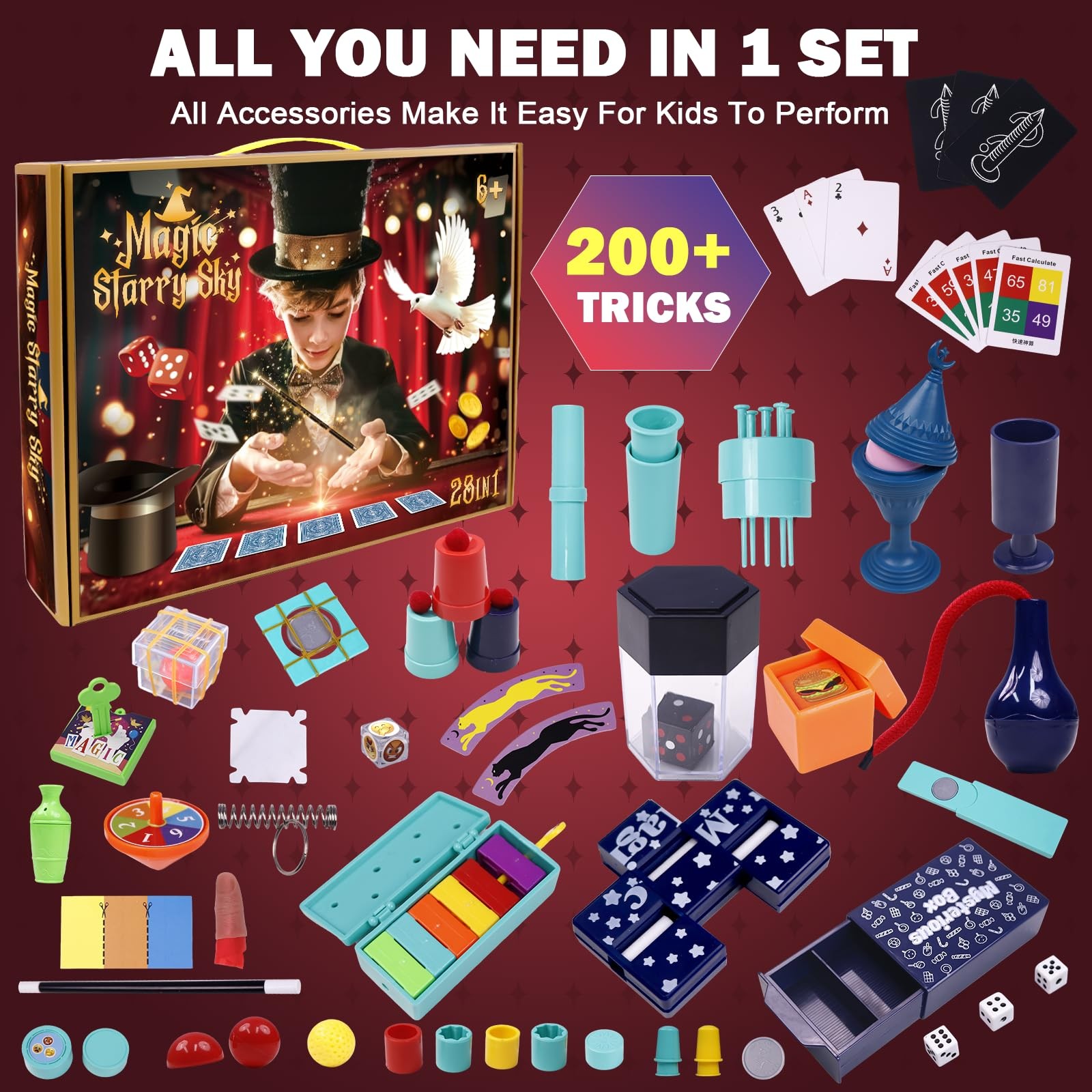 Magic Kit - 250+ for Beginner Tricks Show with Small, Colorful