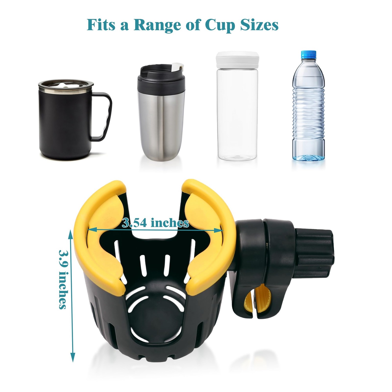 Walker Rollator Cup Holder - Adjustable Clip-On Drink for Wide Yellow