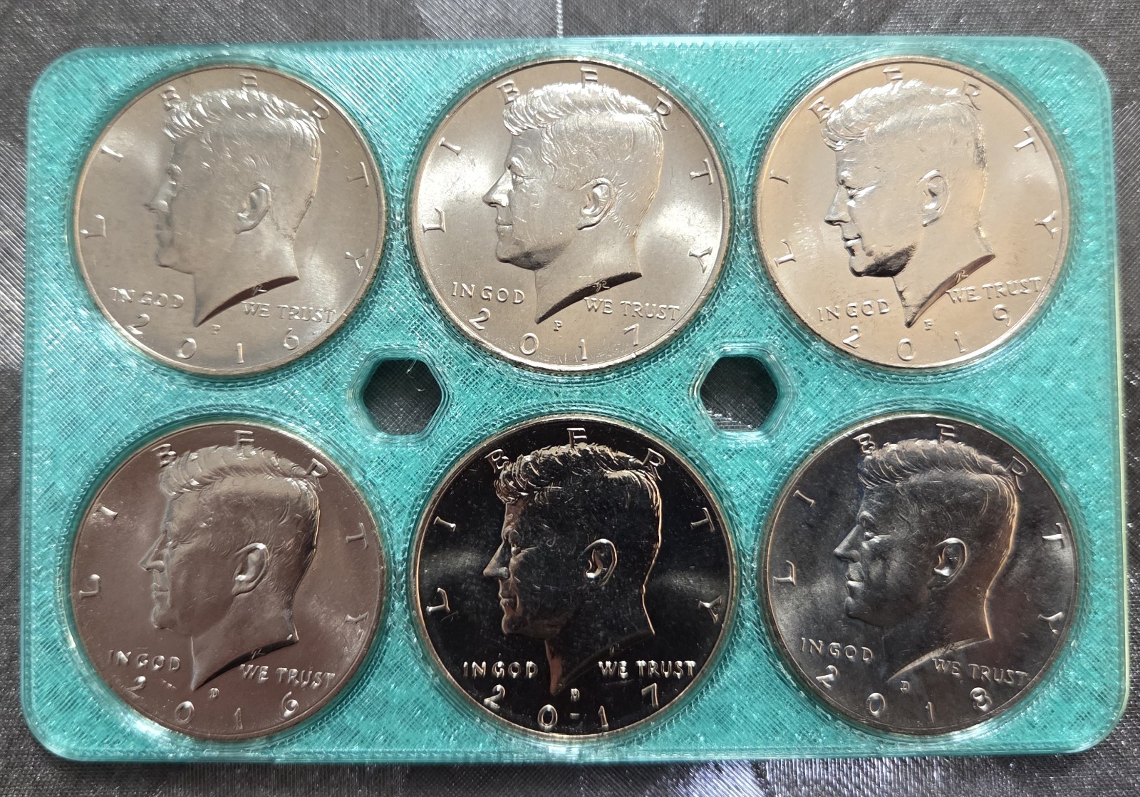 1 of 3 sets of 2016, 2017, 2018 P&D Kennedy Half Dollars NIFC [6 total coins]