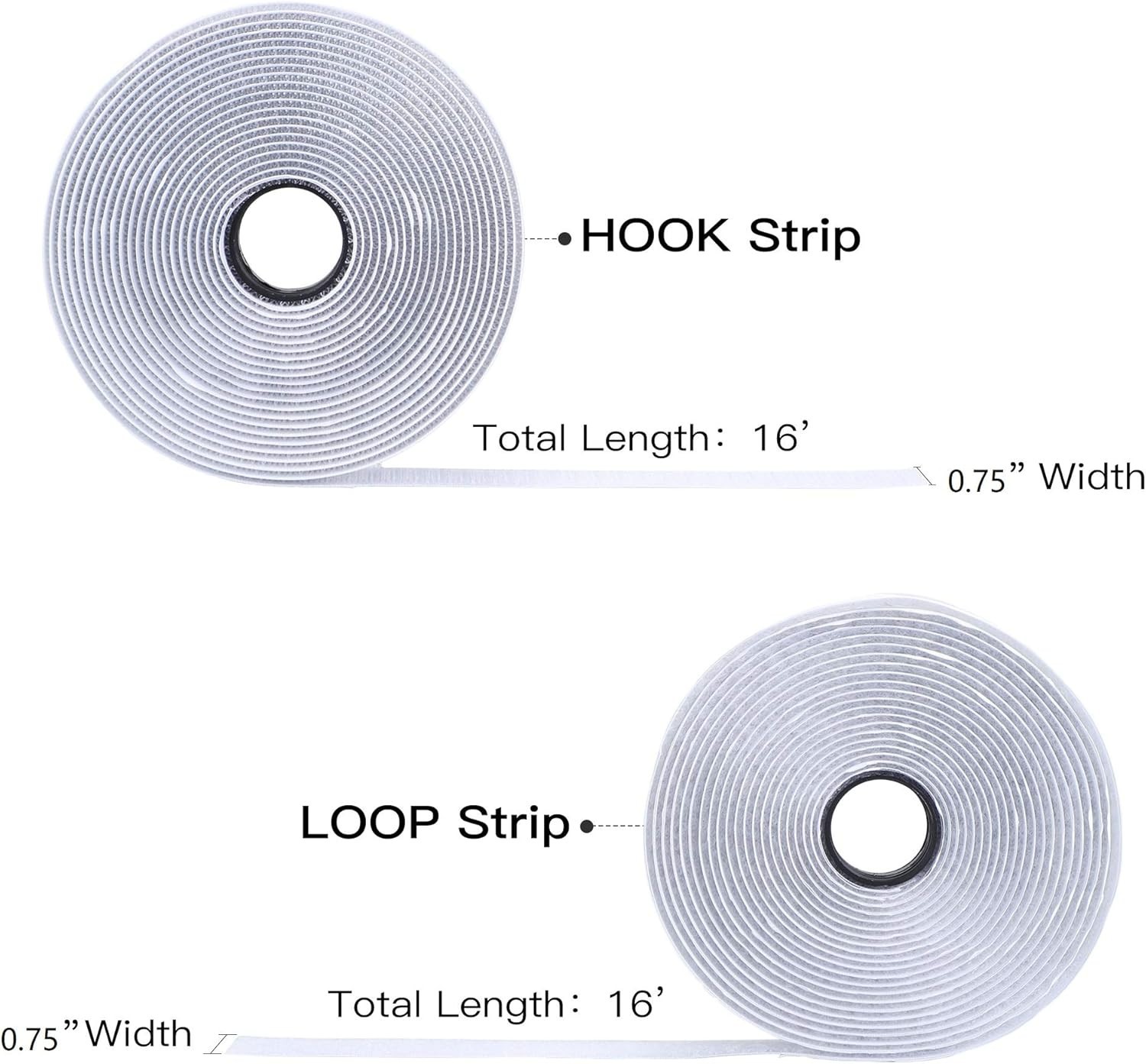 Versatile 16FT Hook and Loop Strips with Strong Adhesive - Black Nylon