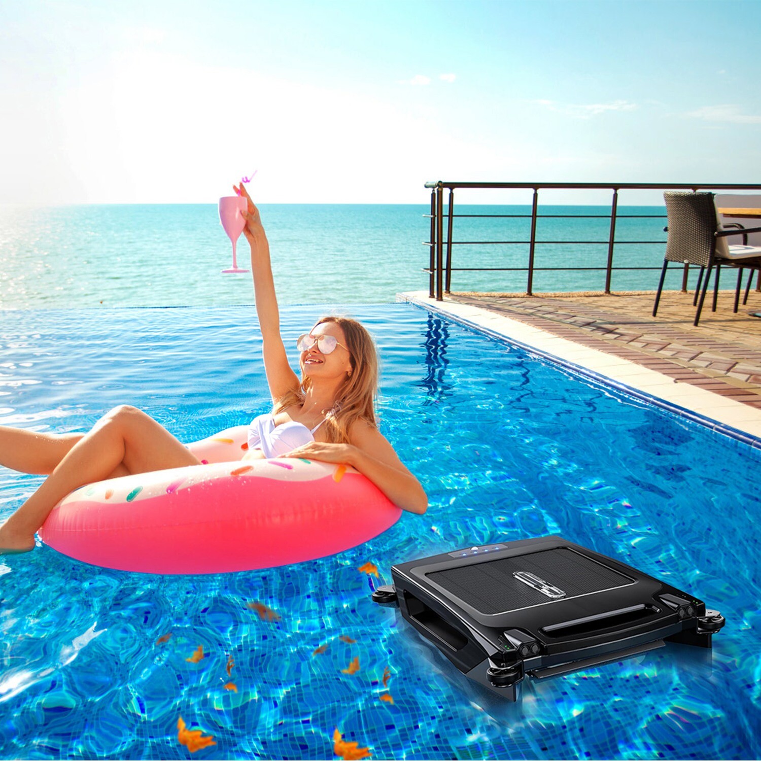 Automatic Robotic Pool Surface Skimmer w/ Powerful Cleaning System APP Control