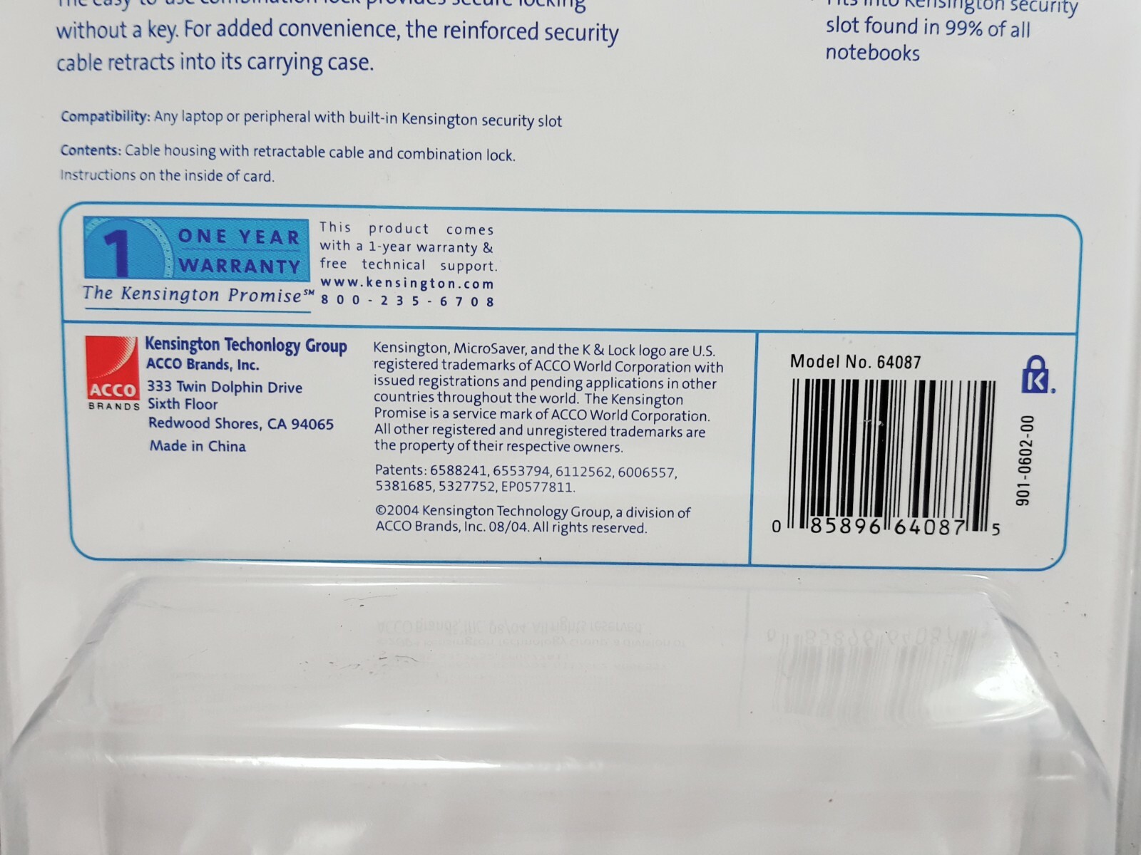 Kensington Portable Notebook Combination Security Lock Cable Microsaver 64087