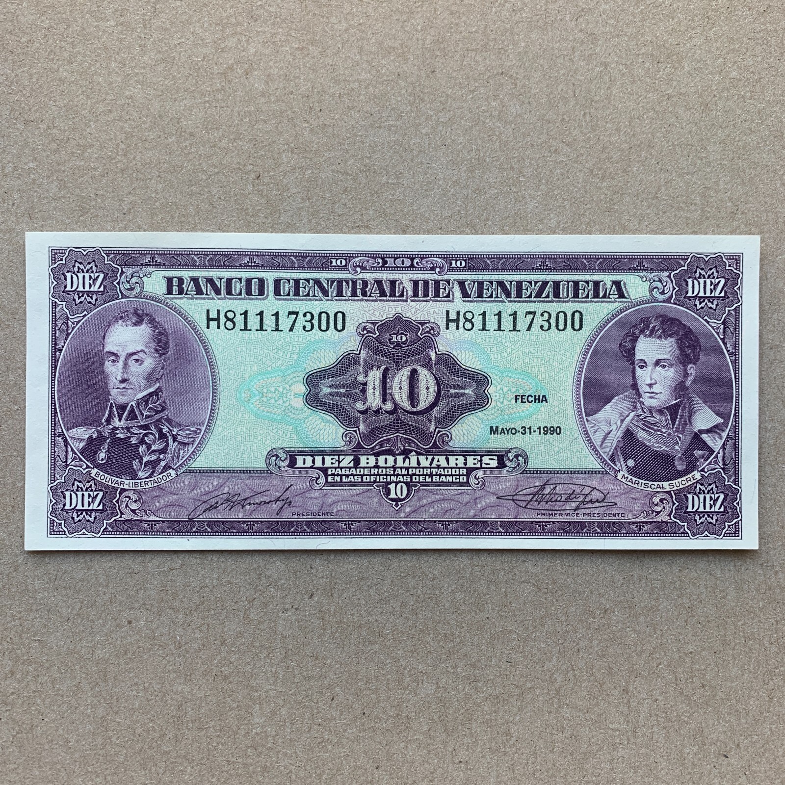 Venezuela 10 Bolivars 1990 World Paper Money Currency Venezuelan Banknote Note