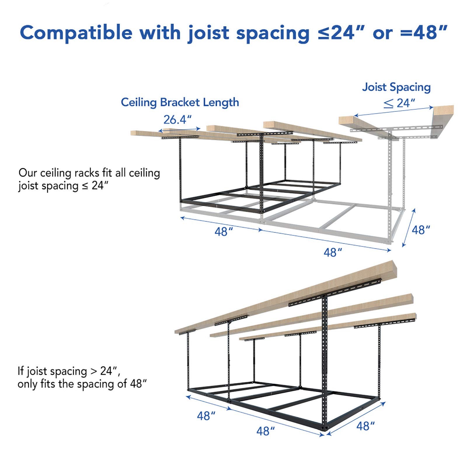 4x8 Overhead Garage Storage Rack without Decking, Storage Organization System...
