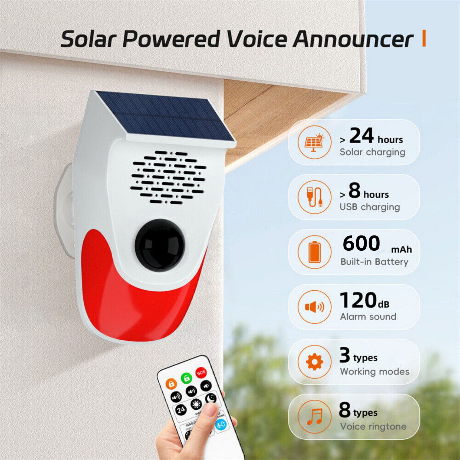 Home Intelligent Infrared Detector Voice Announcer 120dB High Pitched Alarm