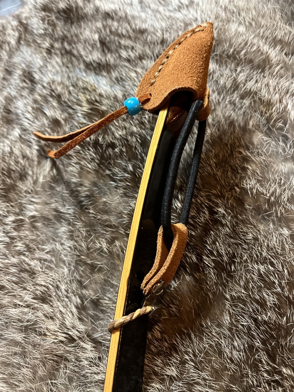 Archery String Keeper Leather with metal hook to hold string in place