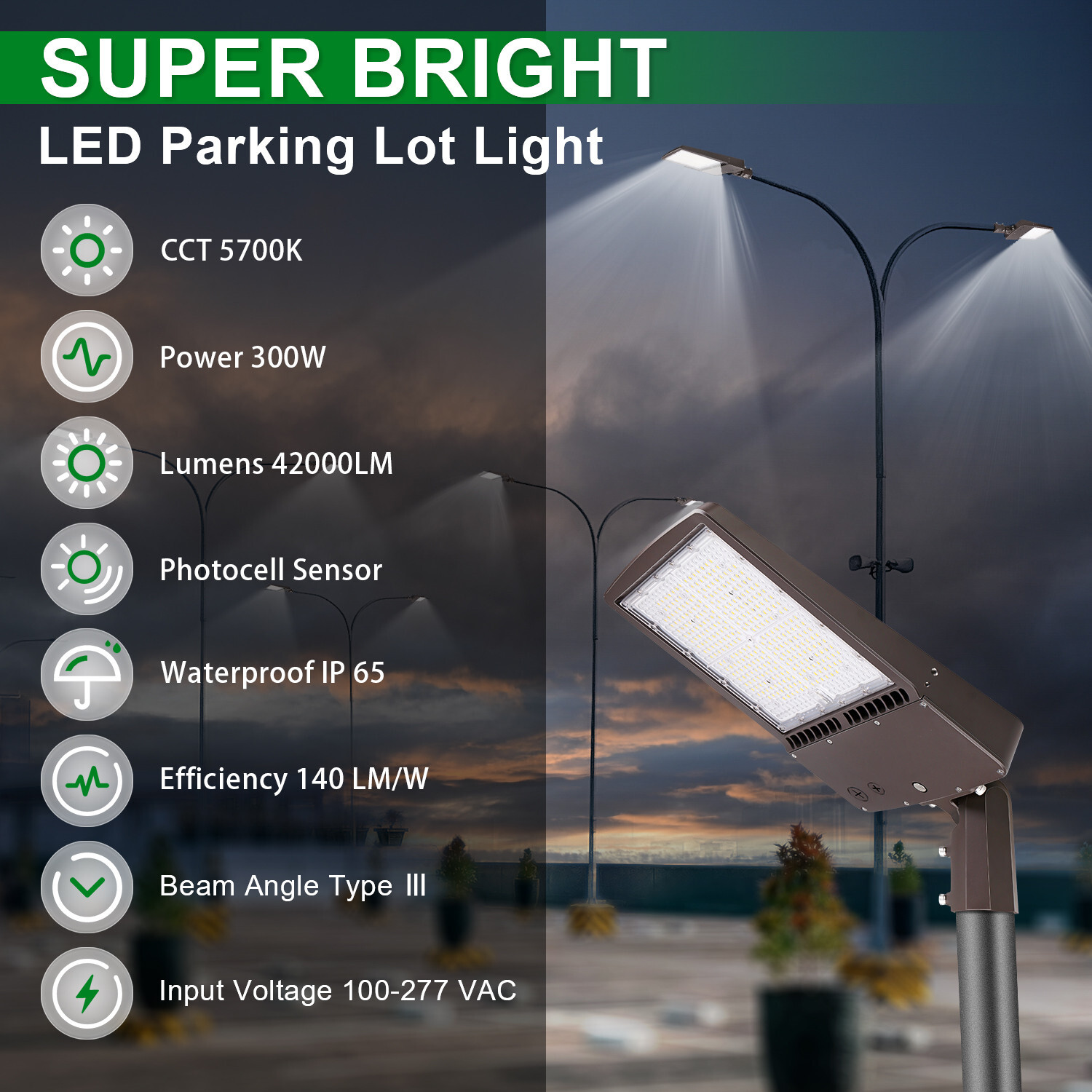 300W LED Shoebox Parking Lot light Fixture 5700K Replace 800W MH Area Road light
