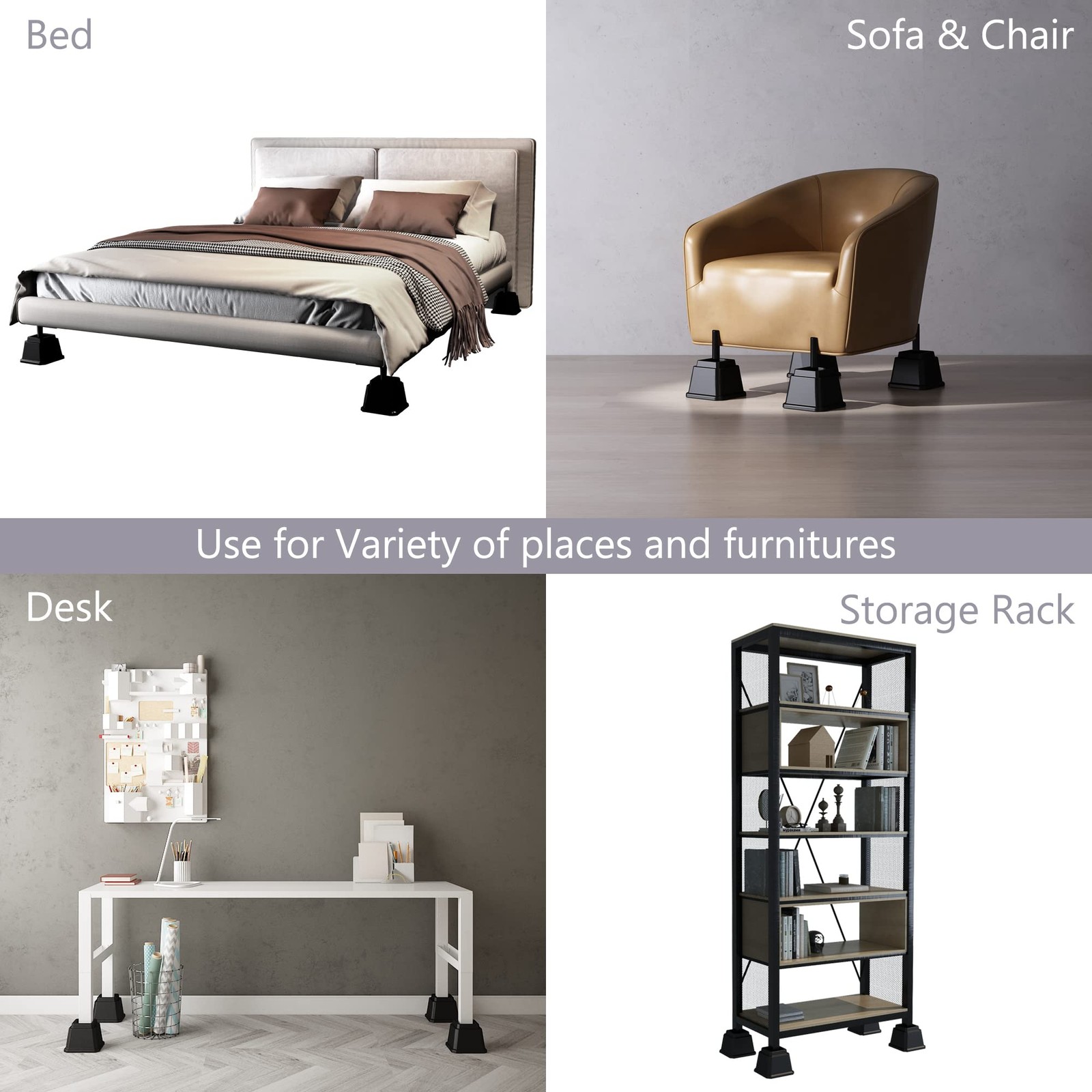 Bed Risers 5 Inch Heavy Duty Furniture Elevators Sofa Table Black 4 Pack