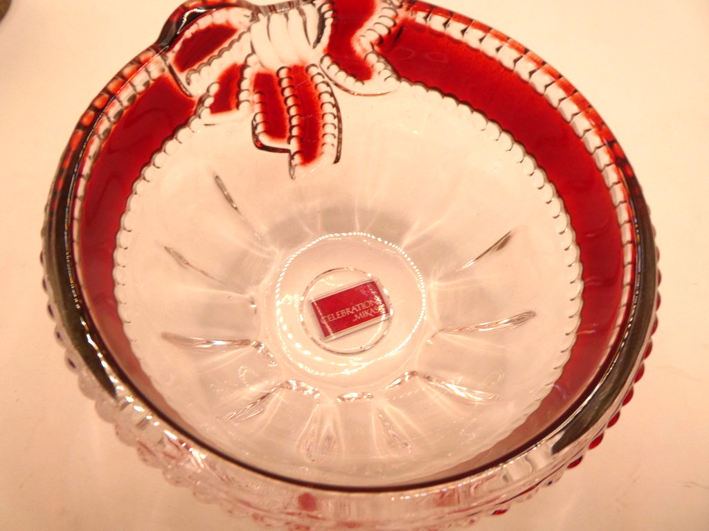 Mikasa Celebrations Ruby Red Ribbon Crystal Candy Dish Size: 4.75” NIB