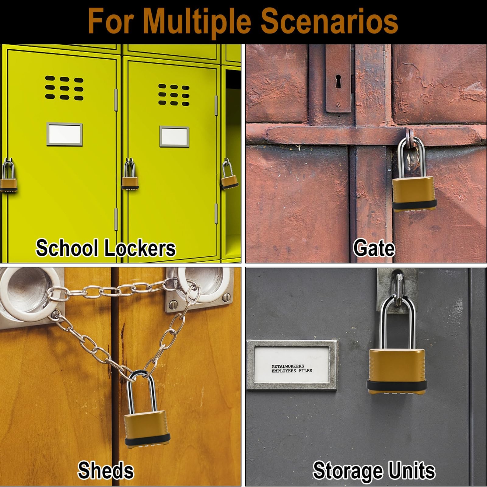4 Pack Long Shackle Combination Padlock - 105mm Heavy Duty Combination Locks, Ou