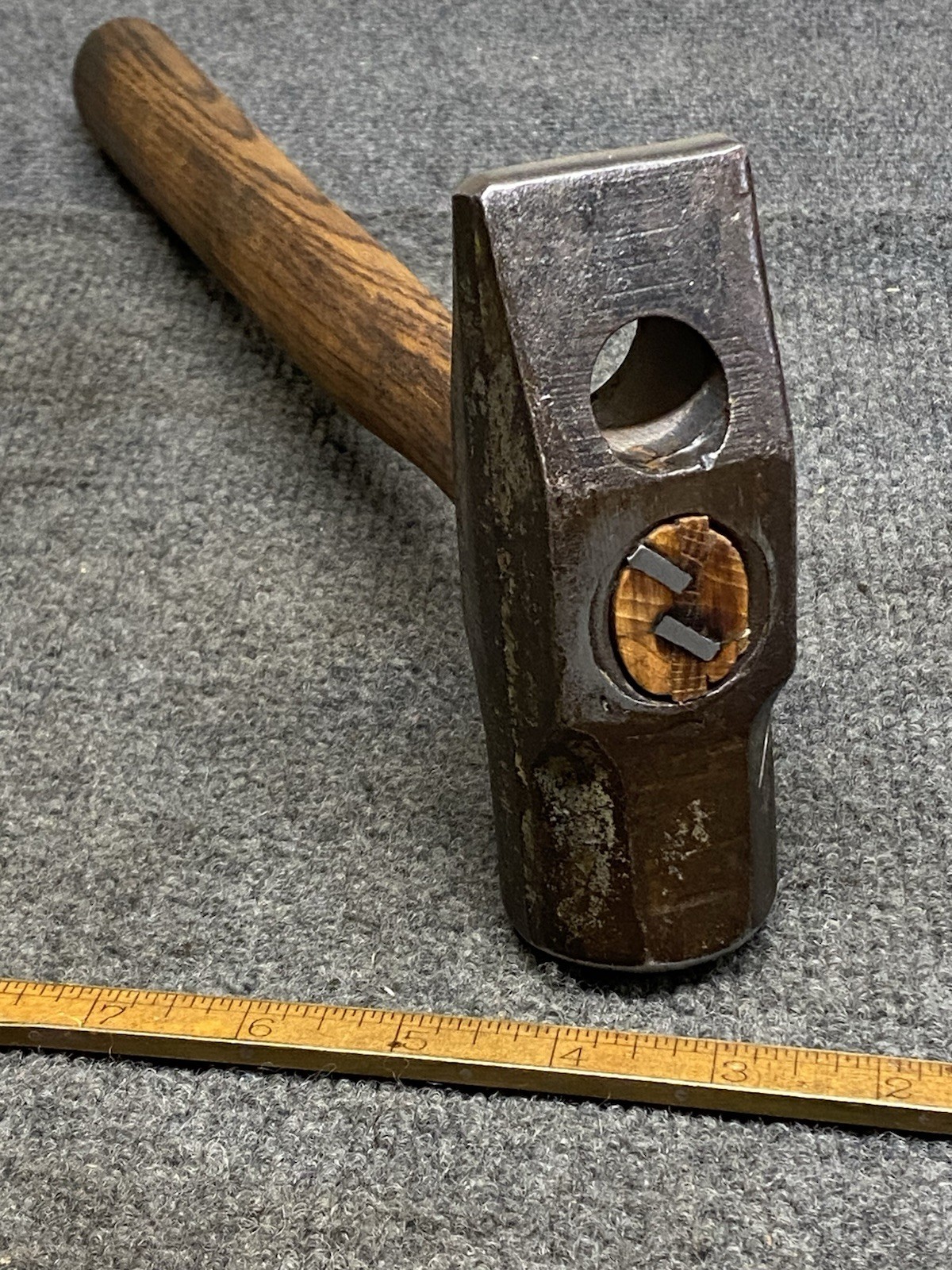 Vintage BELL SYSTEM 3 Lbs Cross Peen Hammer With Foot Peg Wrench Hole USA