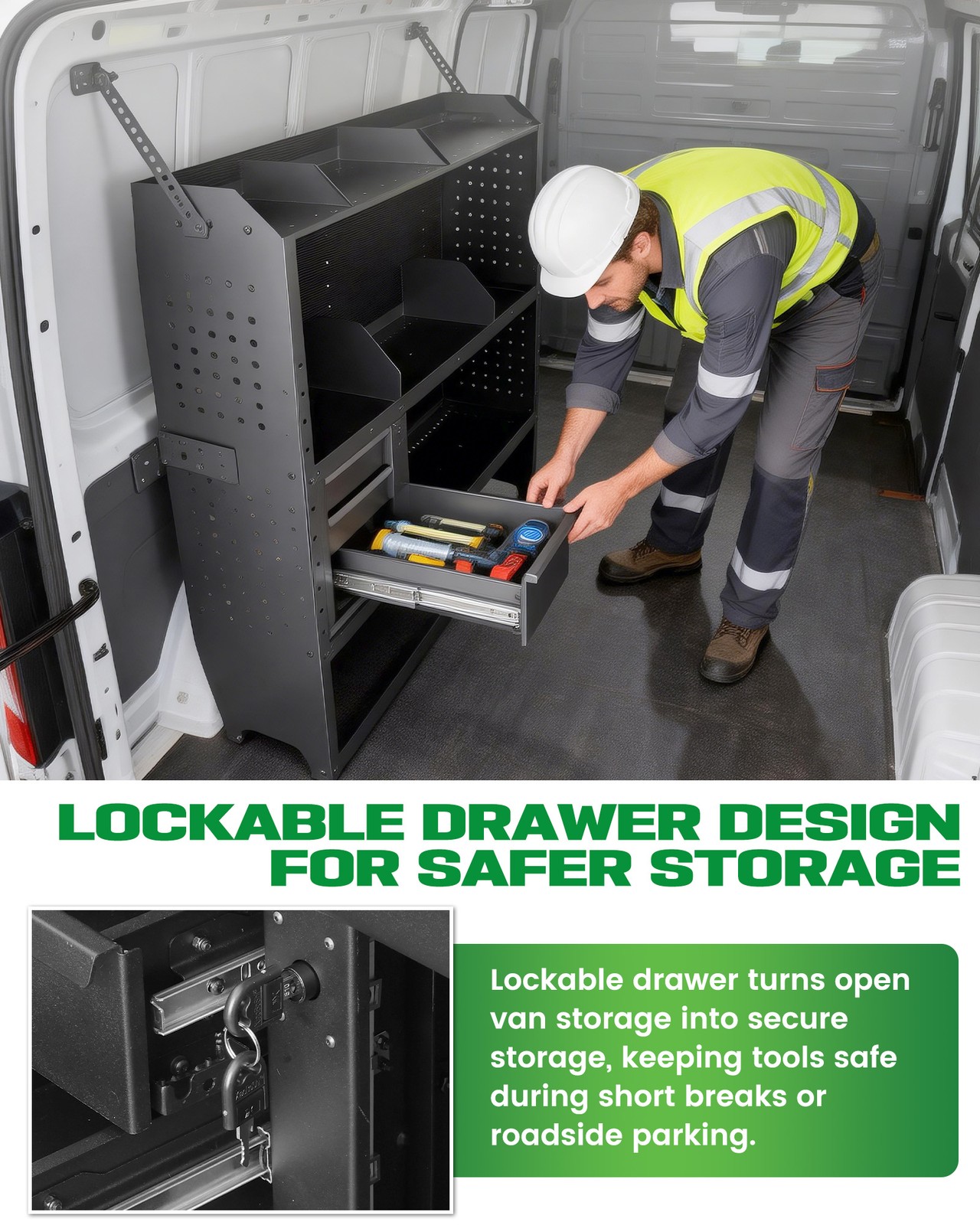 42"Wx43"Hx13"D Van Shelving for Ford Transit Connect,Ram Promaster City w/drawer