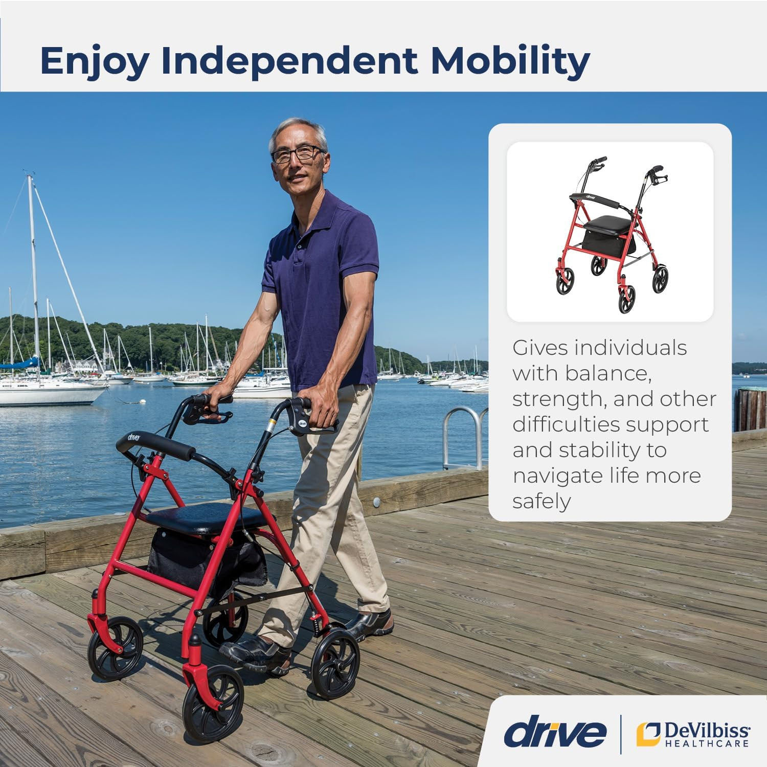 Medical Adult Rollator Walker Portable Folding Chair Seat for Handicap Disabled