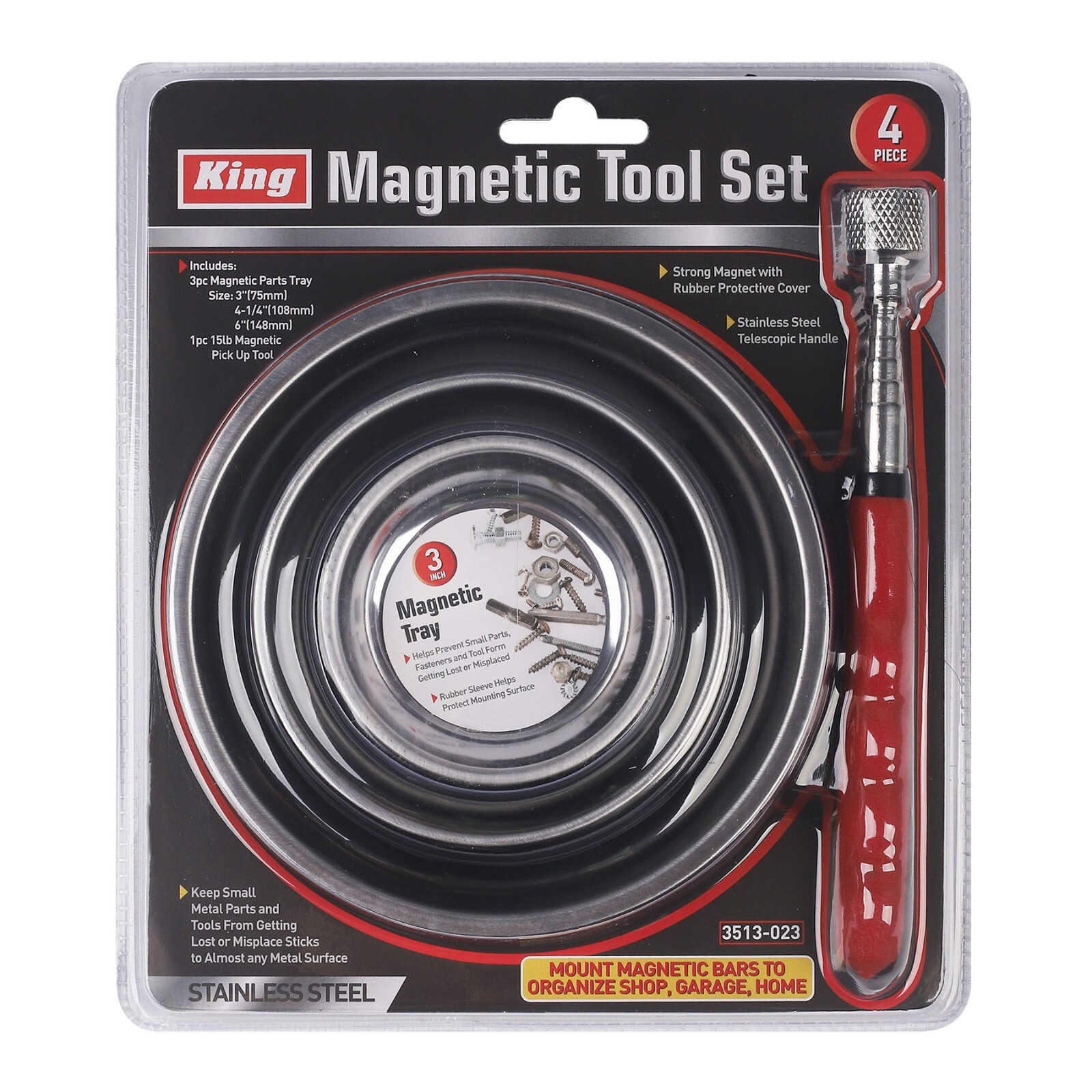 KING 4-PC UTILITY MAGNETIC TRAY AND PICK-UP TOOL SET