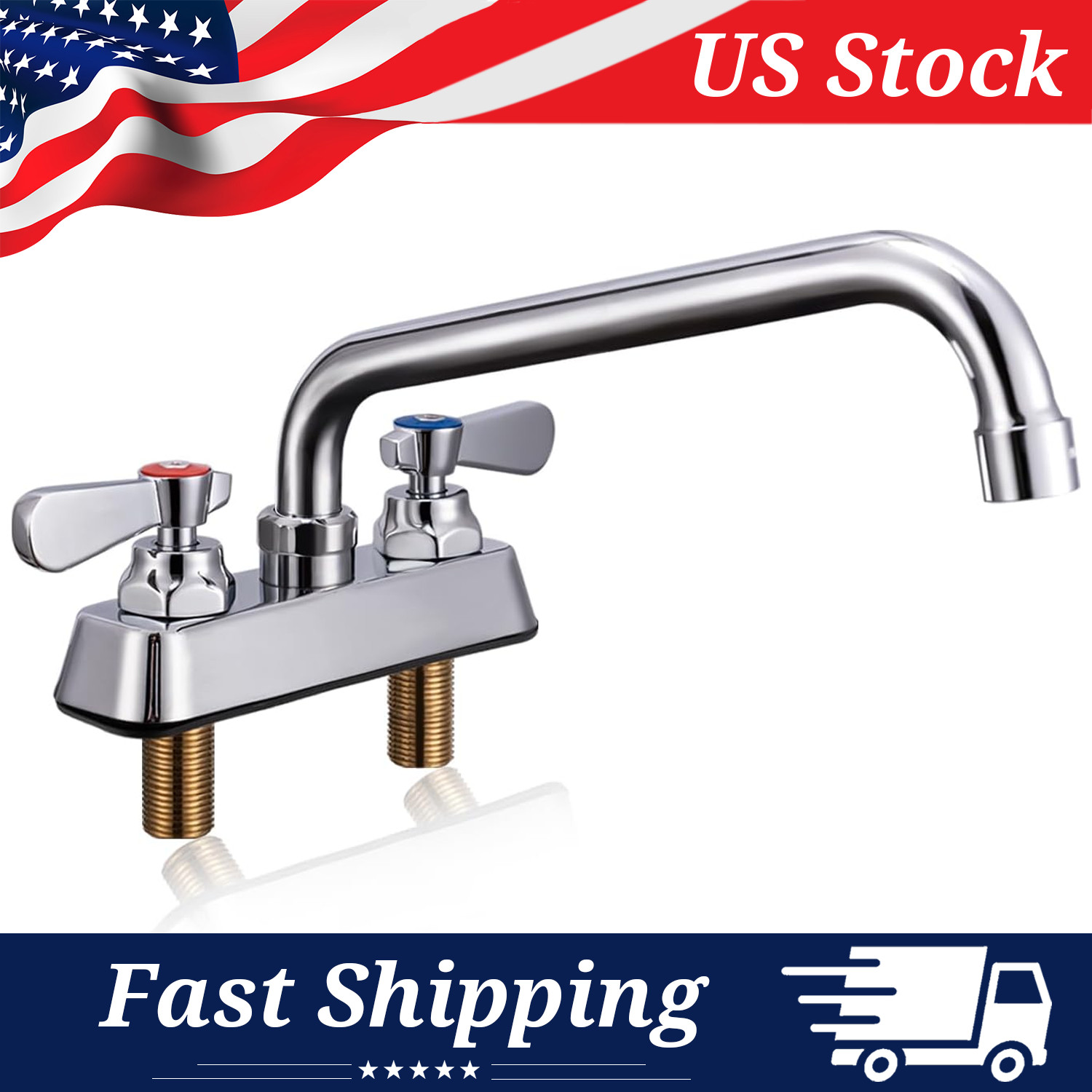 Commercial Sink Faucet 4" Center with 10" Swivel Spout, Brass