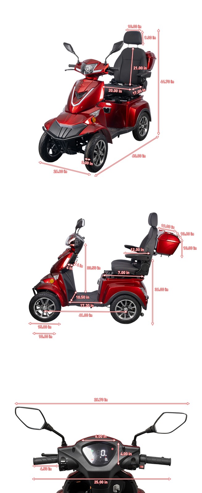 HS4W-A1R 1000W All-Terrain Electric Scooter 60V 20 Ah Powered Scooter 3-Speed US