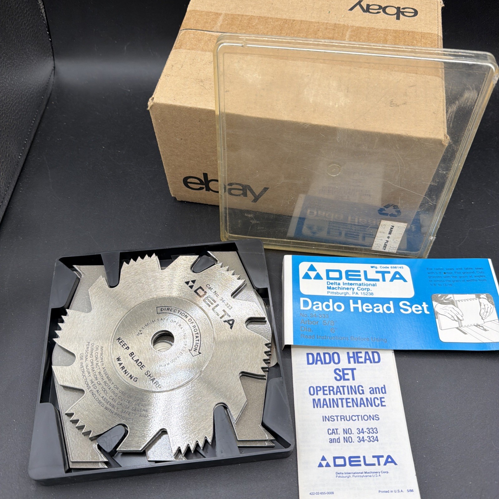 MIB Delta 34-333 Dado Head Set 5/8” Arbor 6” Diameter