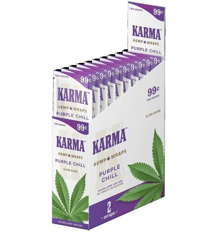 KARMA Rolling Paper Organic Wrap PURPLE CHILL  Full Box 25 Pouches, 50 Wraps