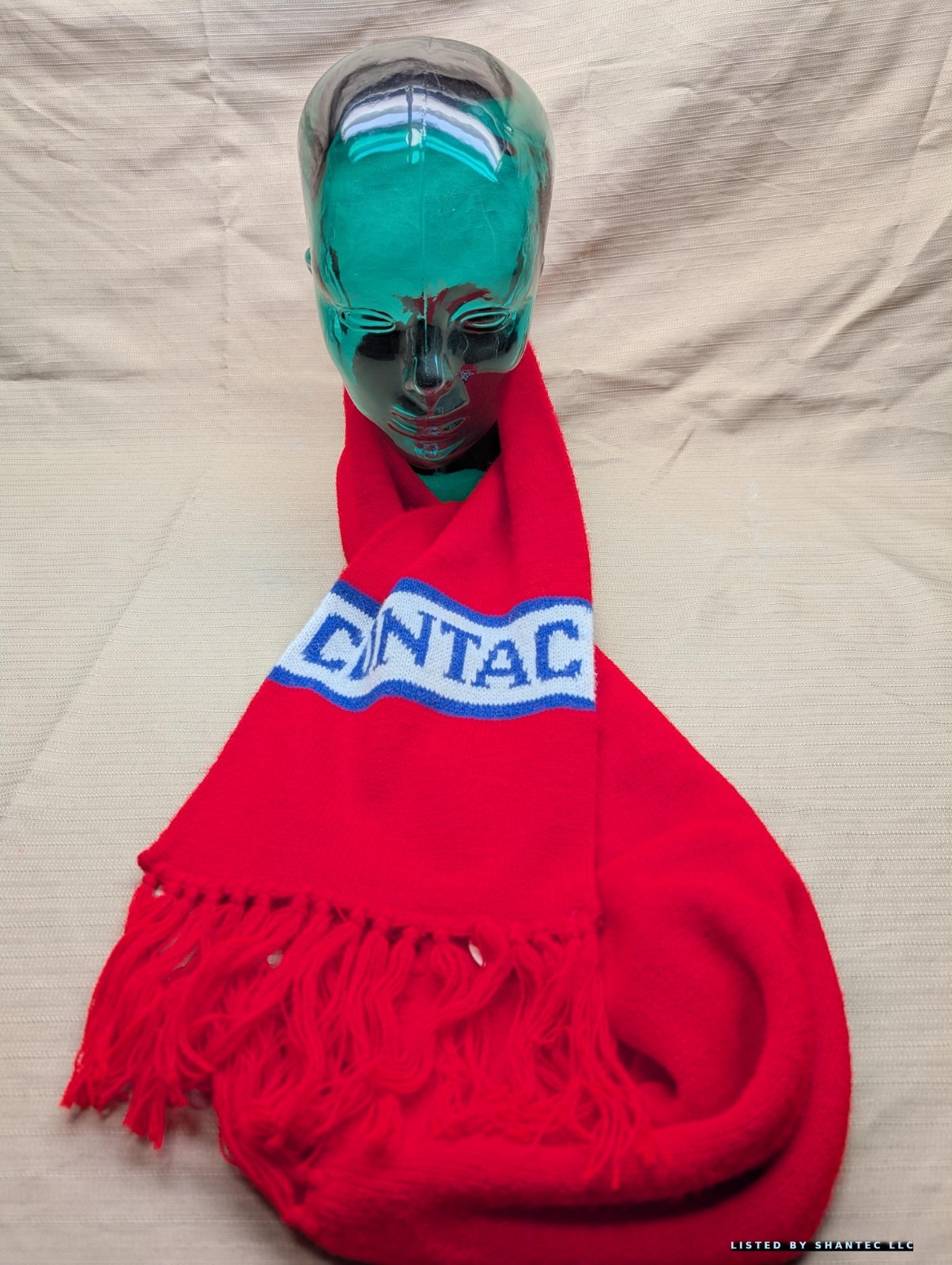 Vintage Scarf Tassels CONTAC DRUG Red White Blue Scarf WPL Promo