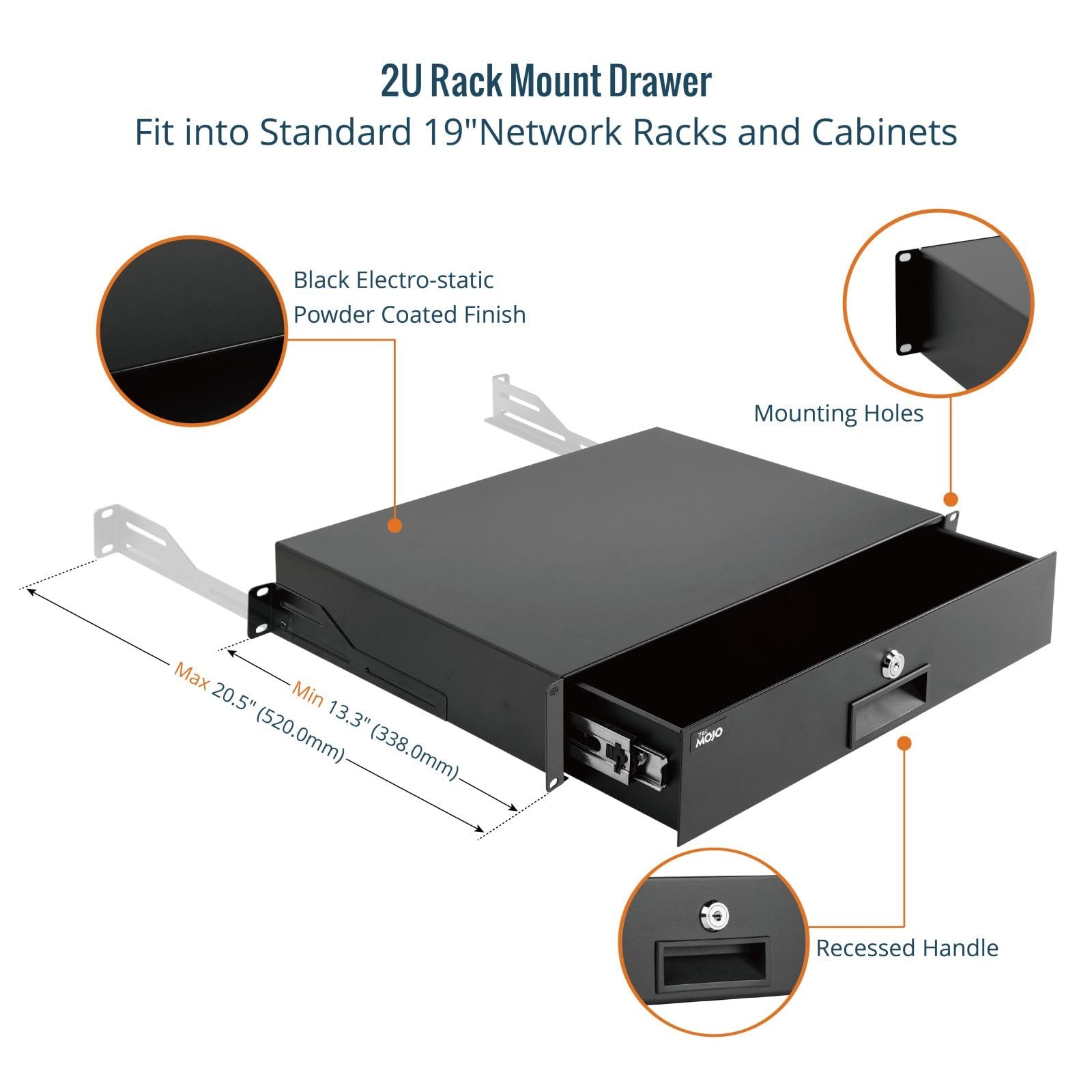 2U Rack Drawer,Rack Mount Drawer for 19in Network Equipment/Server/AV Rack or...