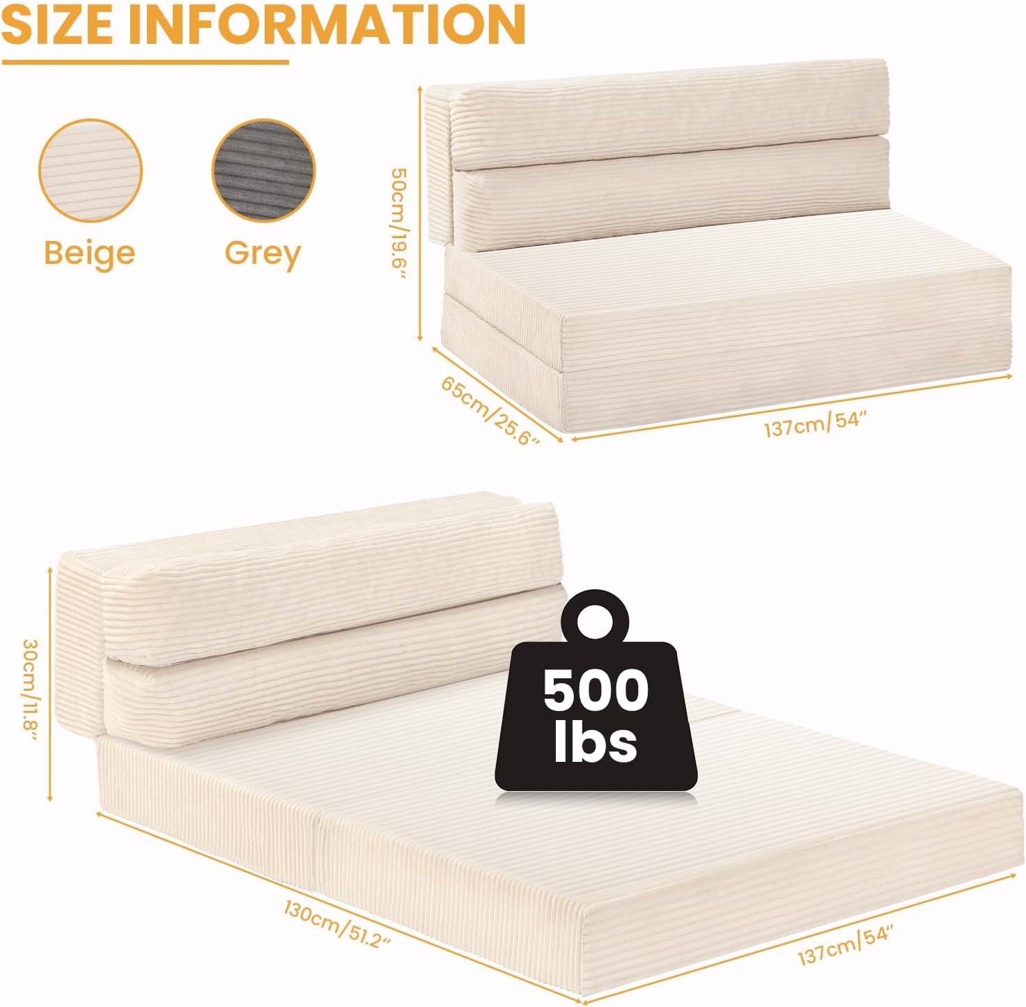 Folding Mattress Full 3 in 1 Convertible Sofa Bed Foldable Couch Bed Floor Couch