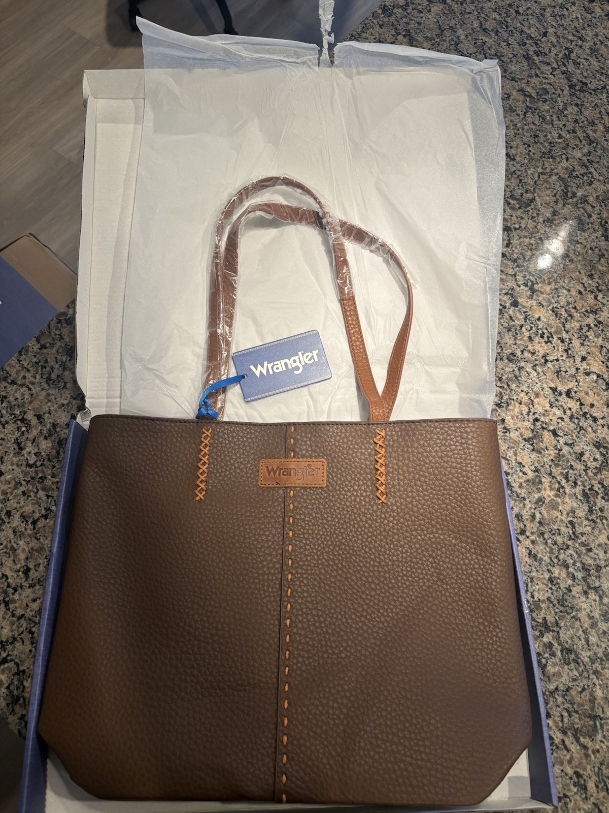 Wrangler Women’s Tote Bag Shoulder Purse Coffee Brown Faux Leather NEW