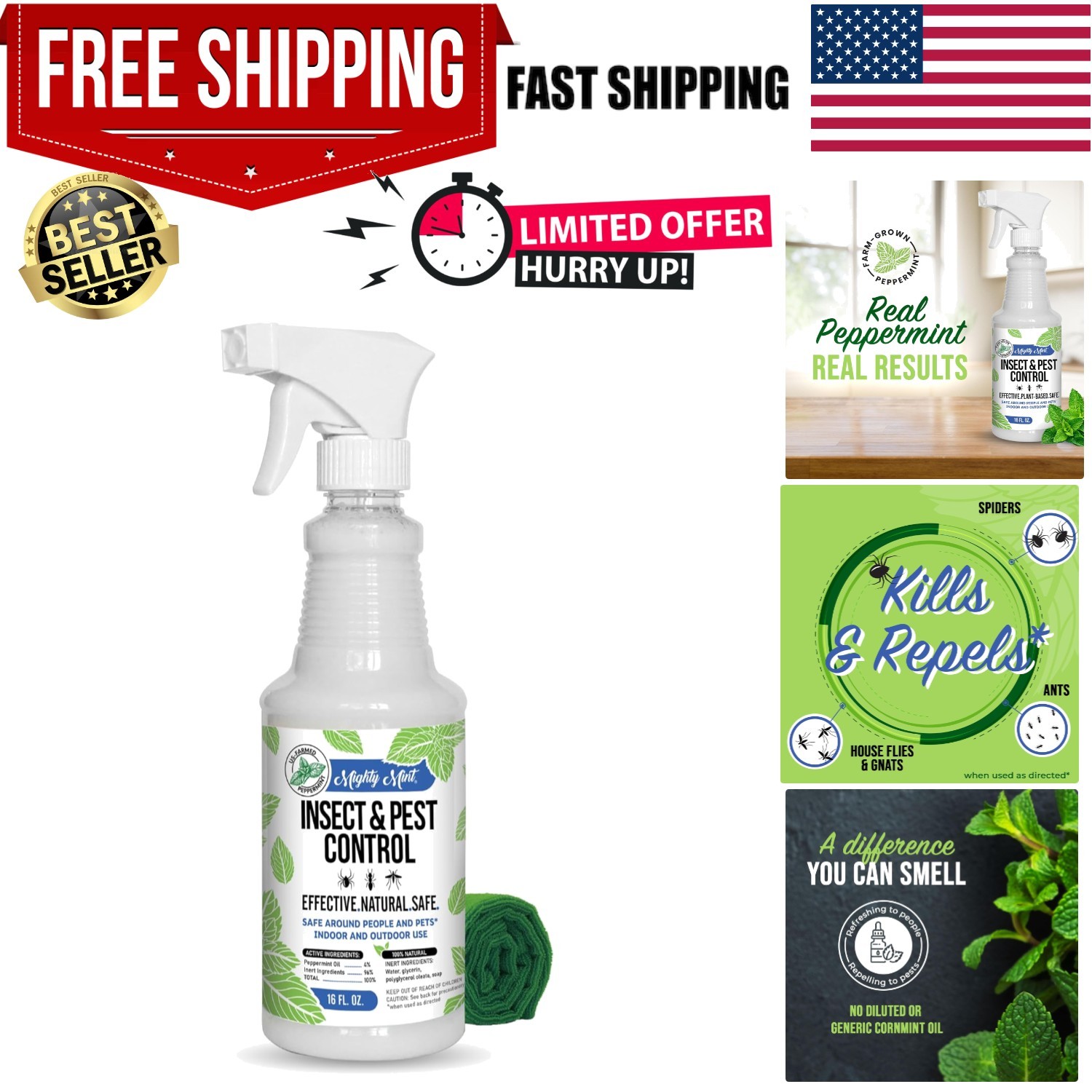Peppermint Oil Insect Repellent Spray – Indoor & Outdoor Bug Control for Spid...