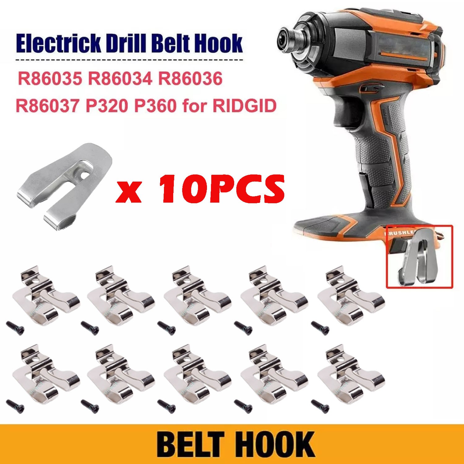 10PCS Belt Clip Hook w/Screw For Ridgid 18V Tools R86035 R86034 R86036 R860054