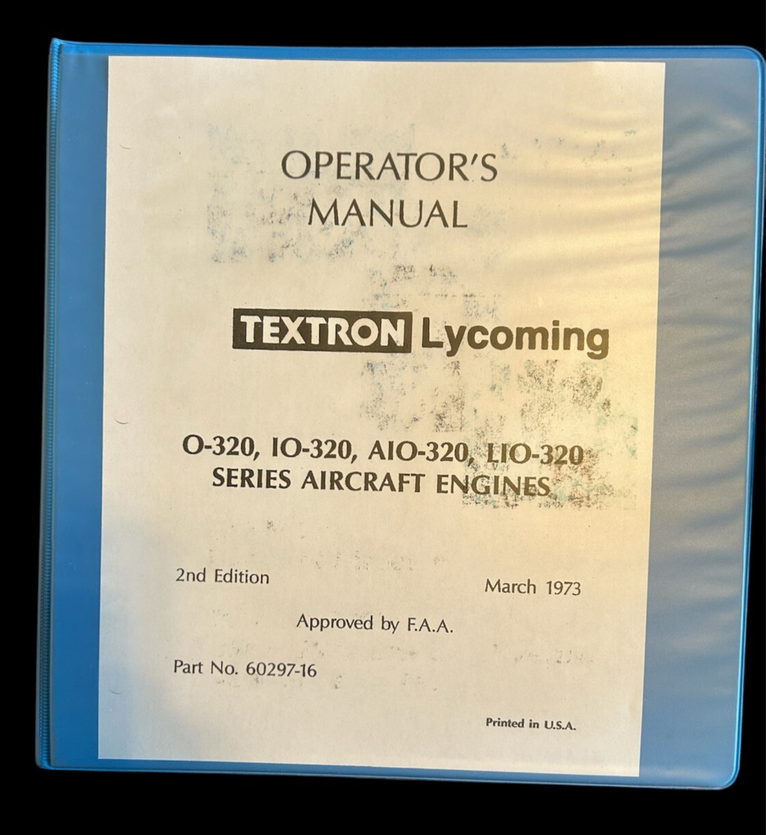 Lycoming Models 0-320+ Series Aircraft Engines Operator's Manual 1973