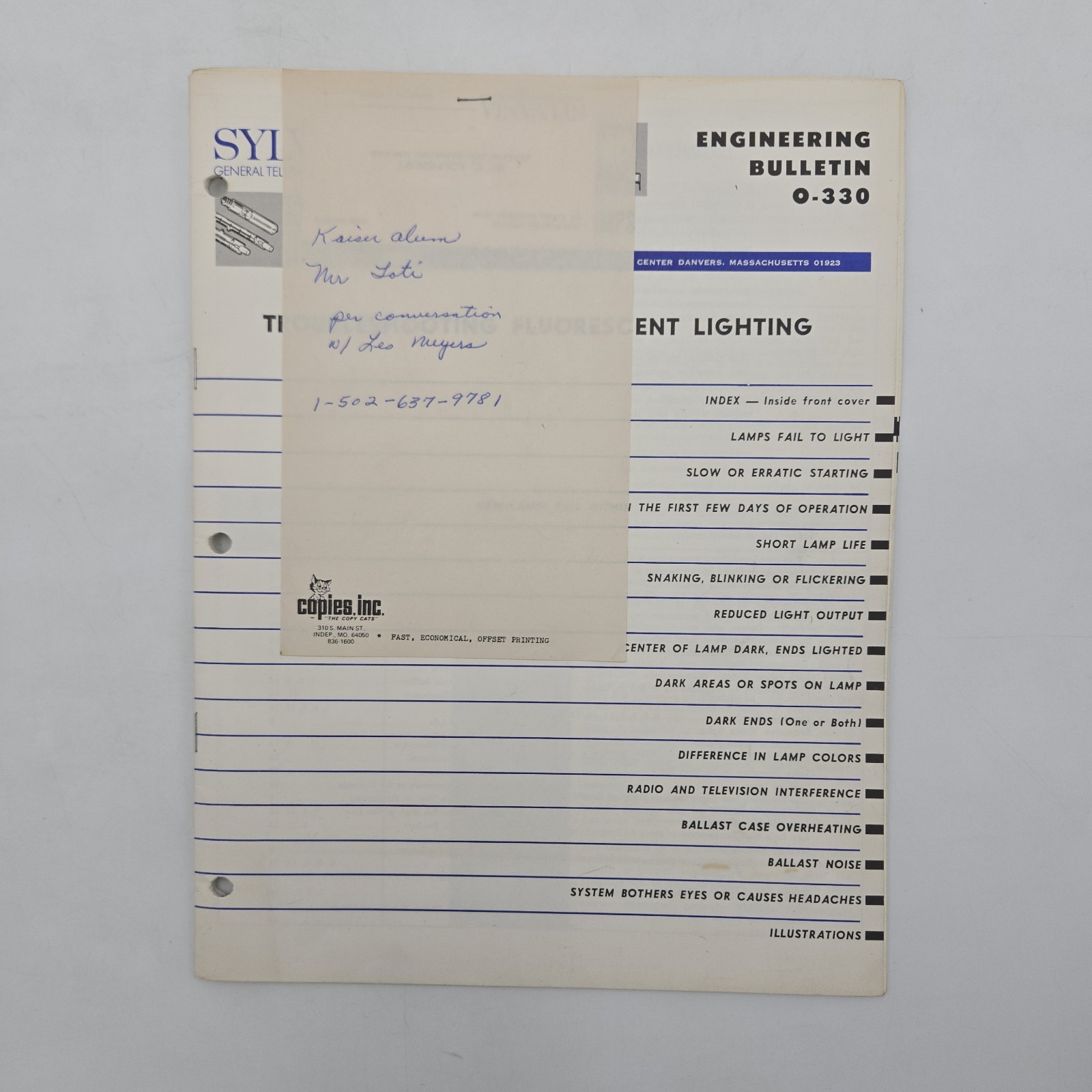 Sylvania Engineering Bulletin O-330 Troubleshooting Fluorescent Lighting
