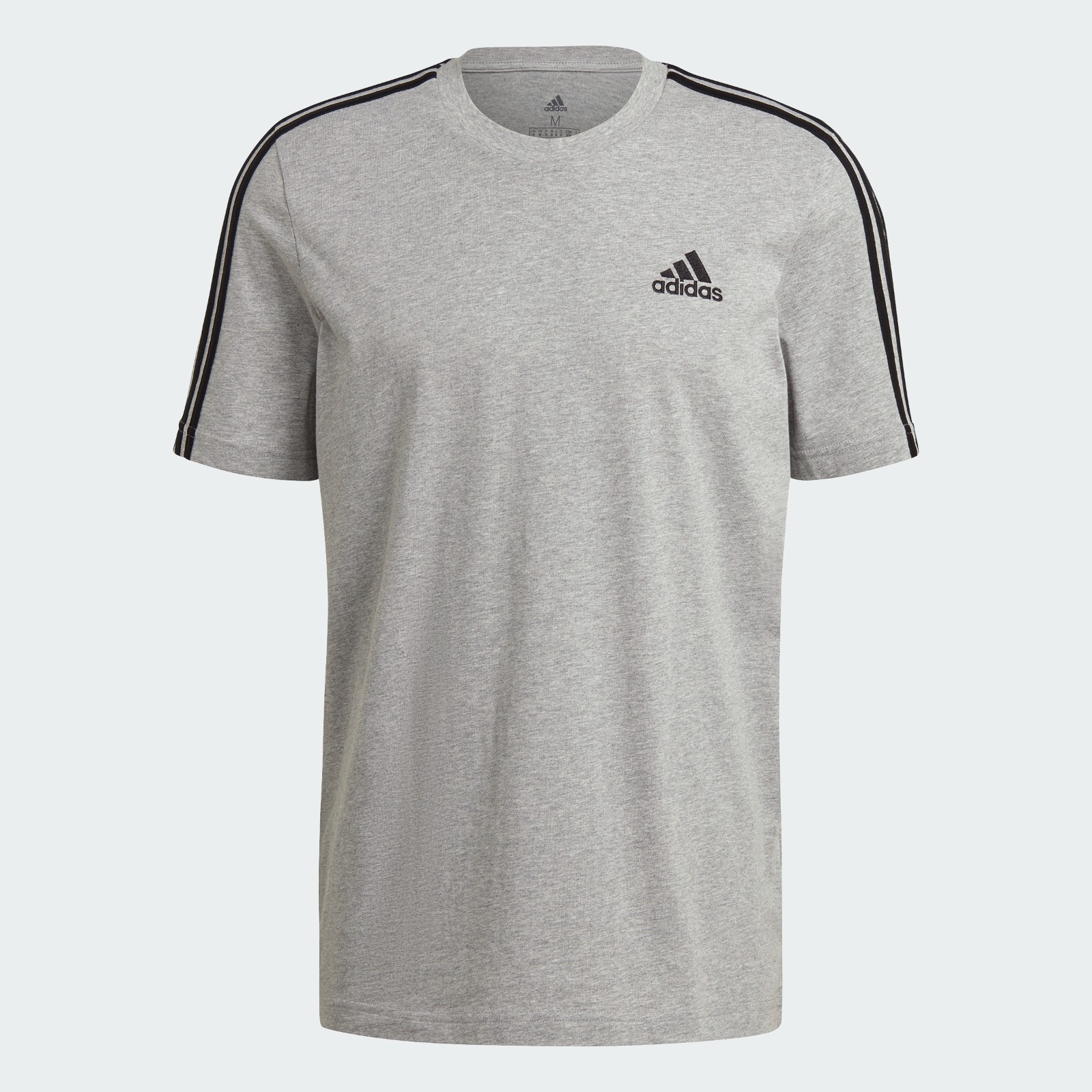 Adidas 2XL Men's Essentials 3-Stripes Medium Heather Grey & Black T-Shirt GL3735