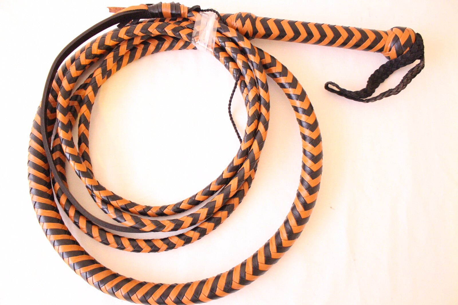 12 Feet Genuine Leather Bullwhip,12 Plaited, Tan & Black, Heavy Duty Bull Whip