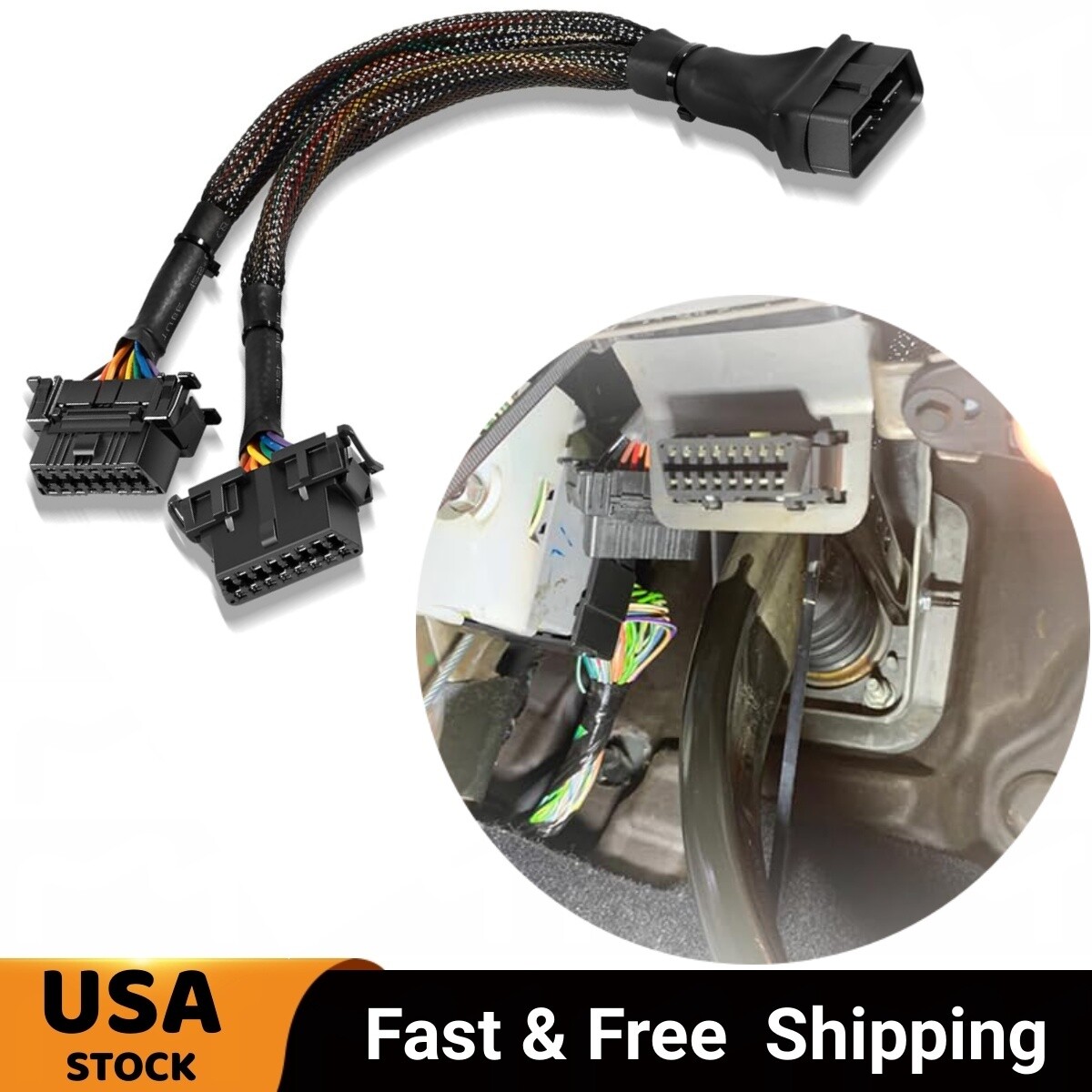 16Pin Splitter Extension Cable Male Dual Female Y Cable Adapter for OBD 2 OBD II