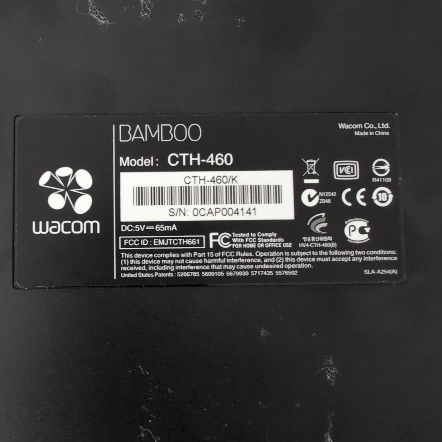 Wacom Bamboo CTH-460 Graphics Drawing Tablet NO PEN