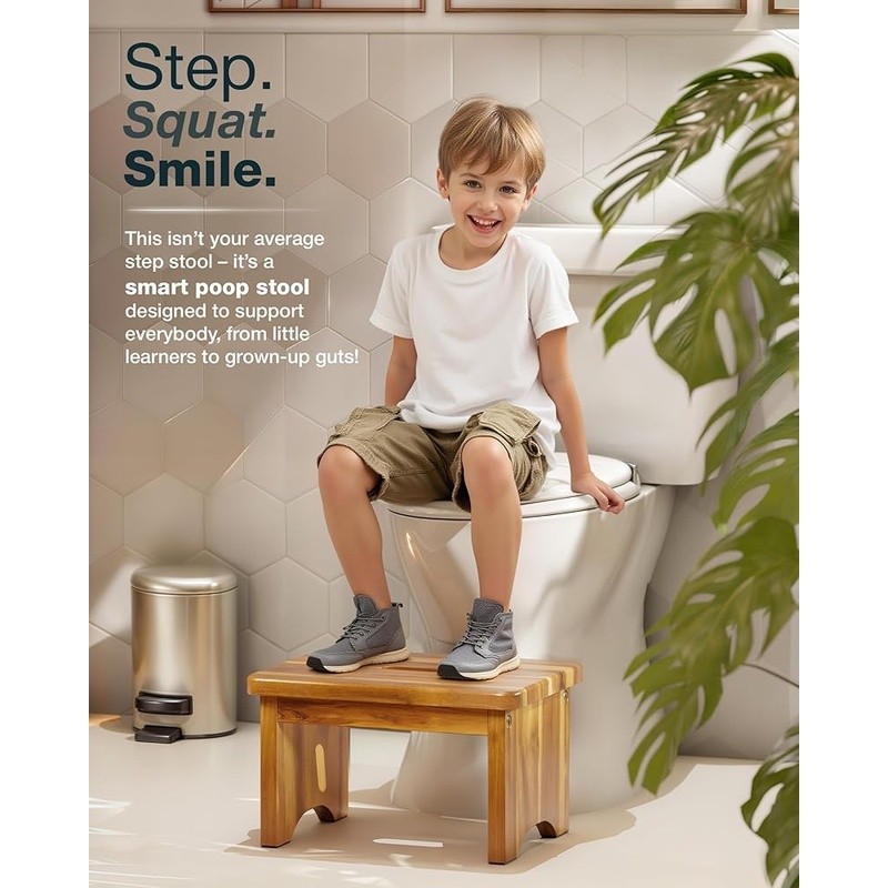 Wooden Step Stool 9 Inch Heavy Duty Non-Slip Portable Acacia Storage Step Stool