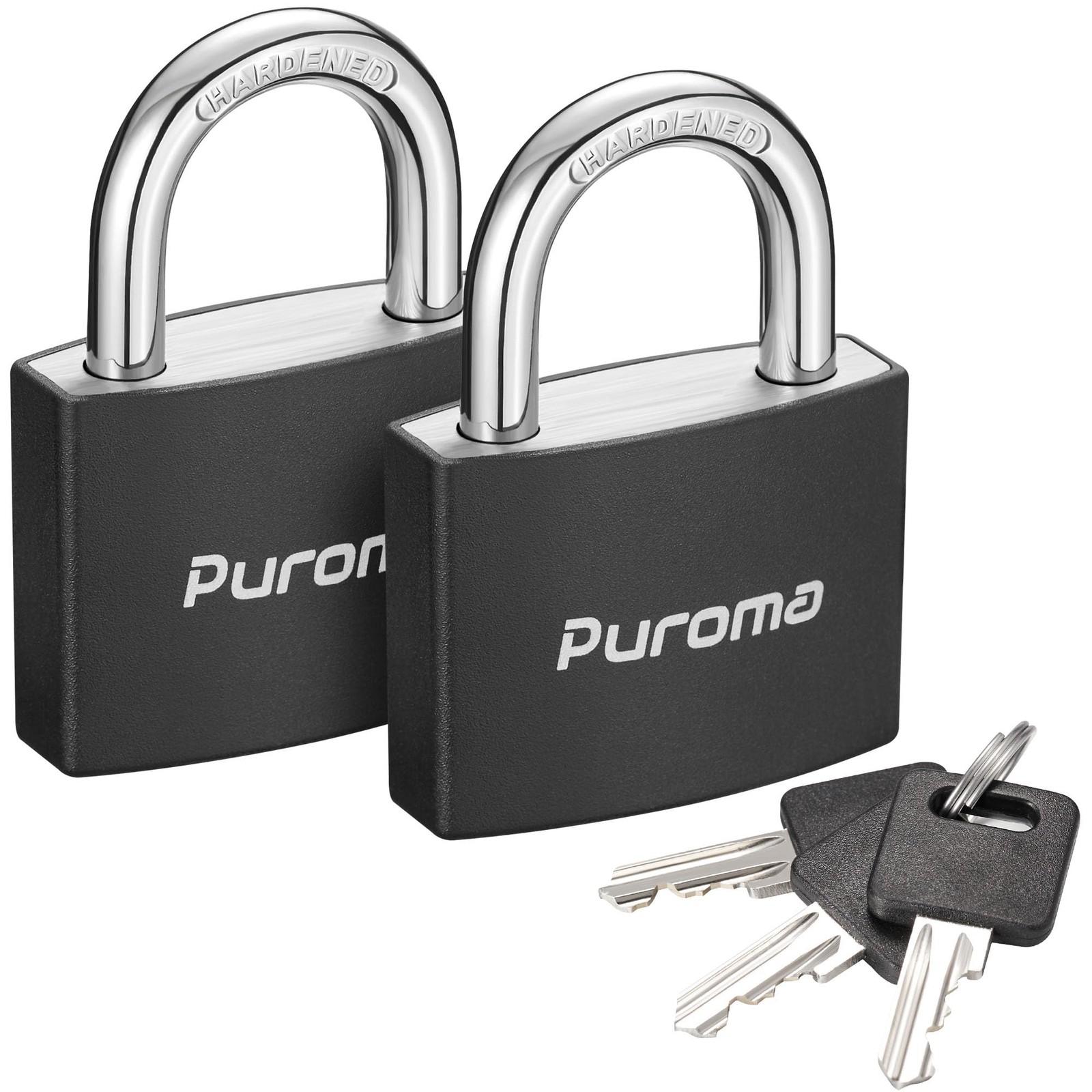 Puroma Lock Keyed Padlock, 2 Pack Aluminum Locks with 3 Keys 1.1 Inch, Black